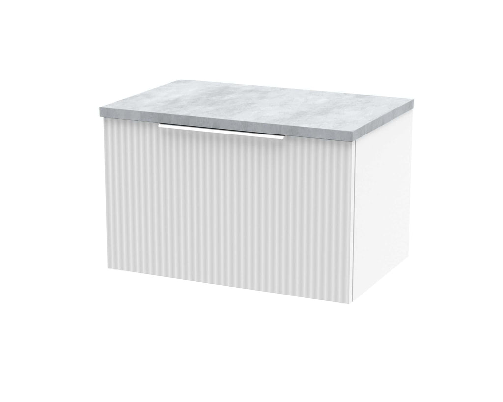 Contemporary bathroom vanity with ribbed white front panel and marble top, perfect for modernised bathroom interiors.