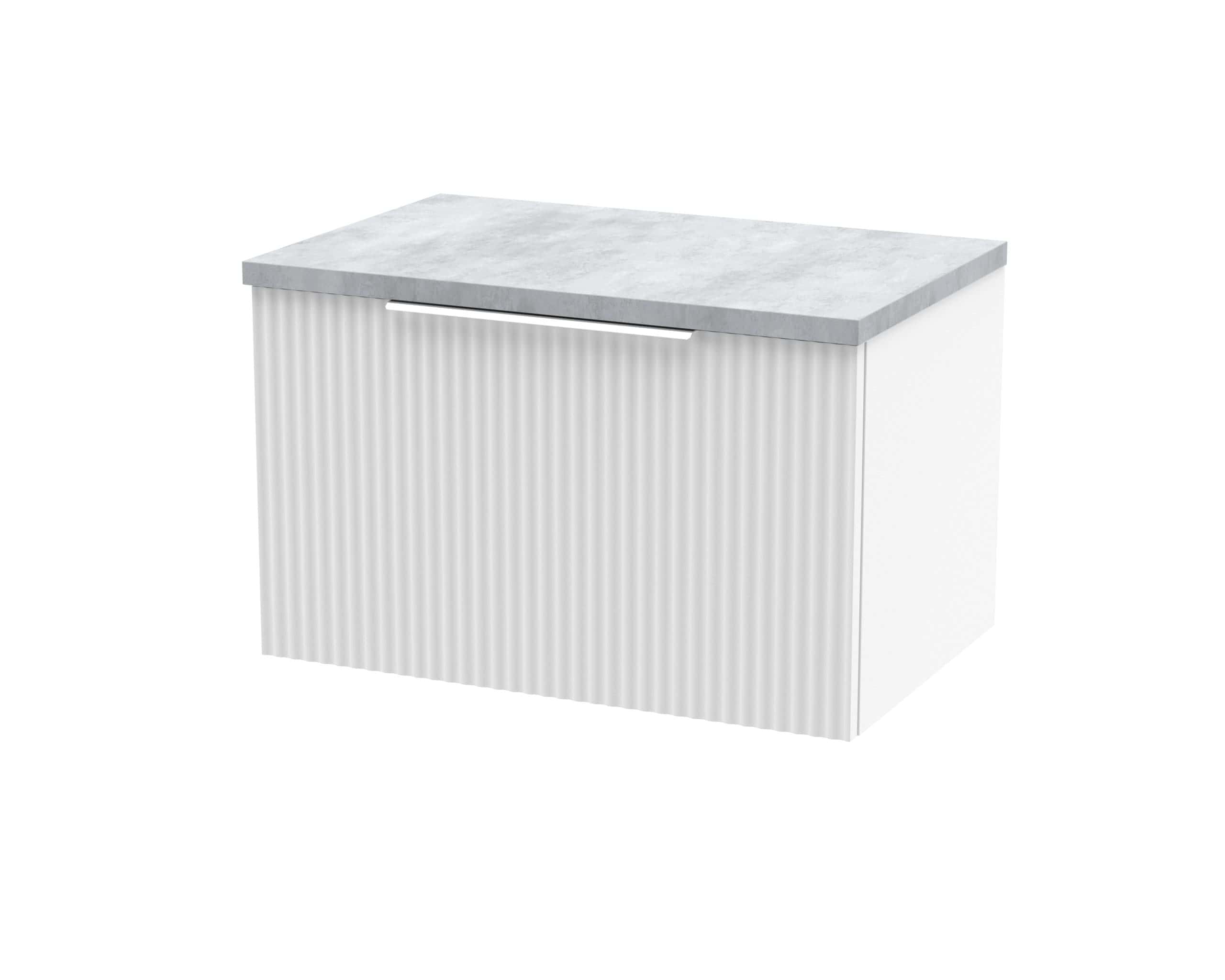 Contemporary bathroom vanity with ribbed white front panel and marble top, perfect for modernised bathroom interiors.