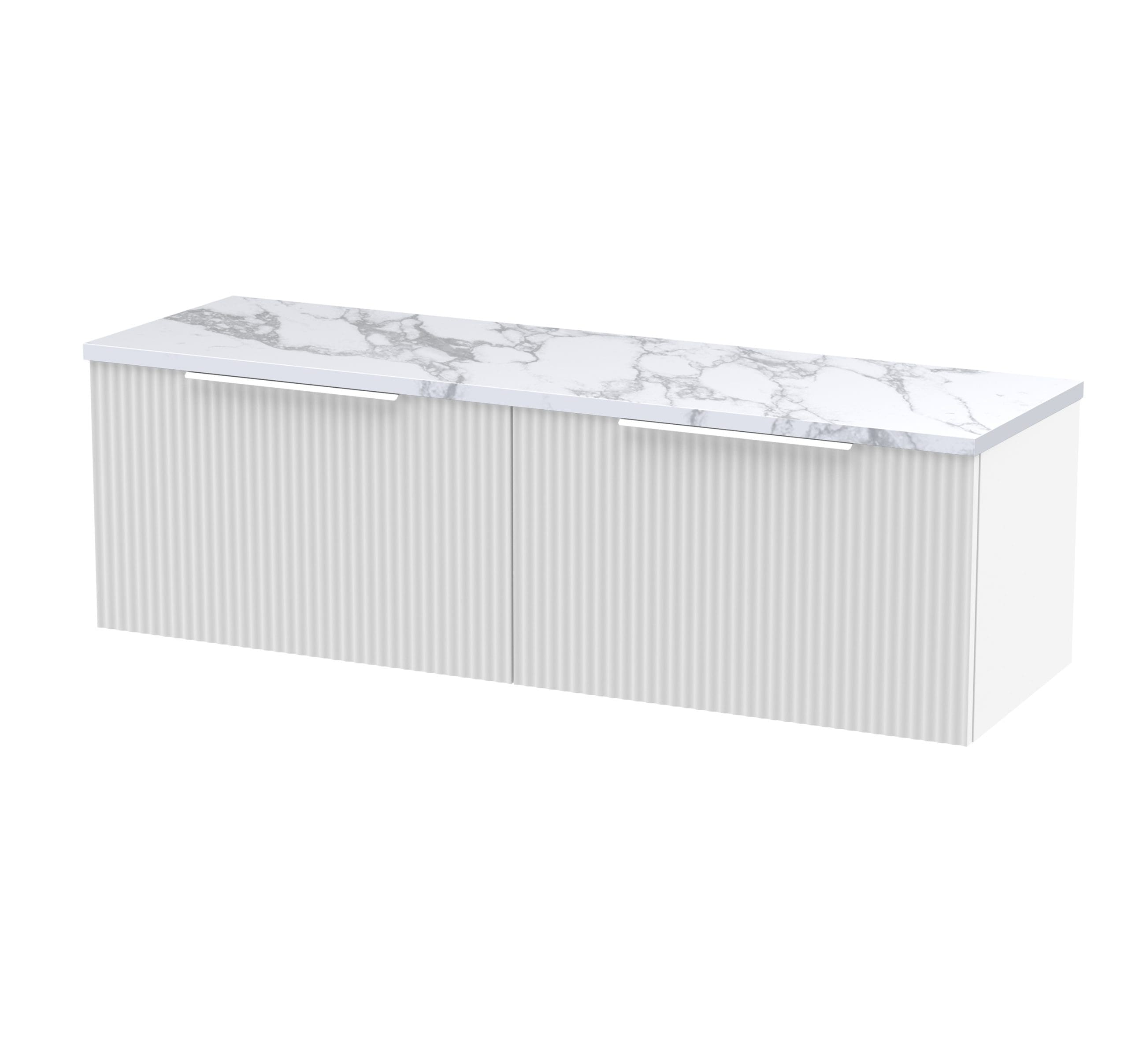 Stylish white bathroom vanity with a marbled countertop, perfect for modern bathroom designs and storage solutions.