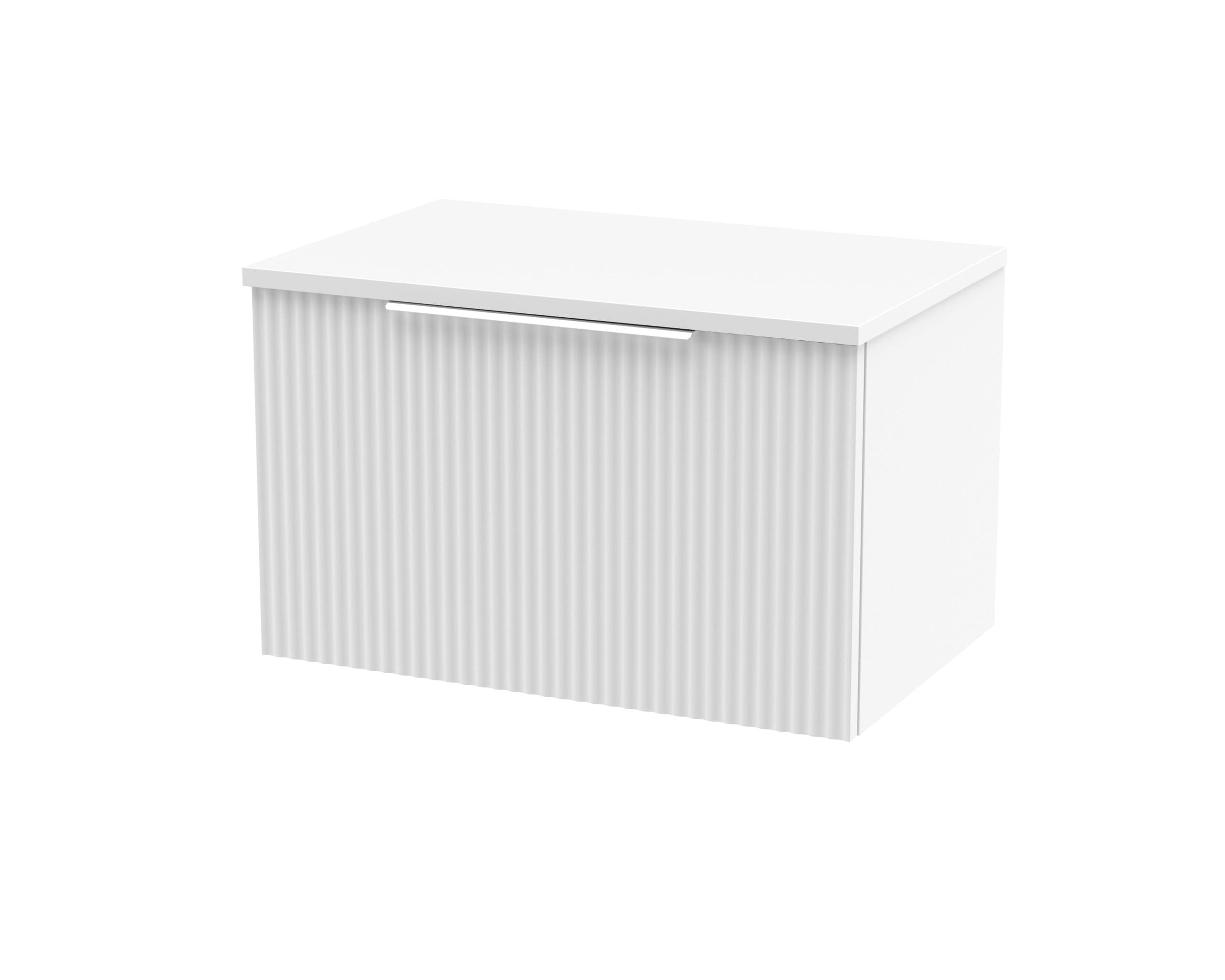 Sleek white bathroom cabinet with textured front panel, modern design, perfect for bathroom storage and organisation. Ideal for contemporary bathroom interiors.