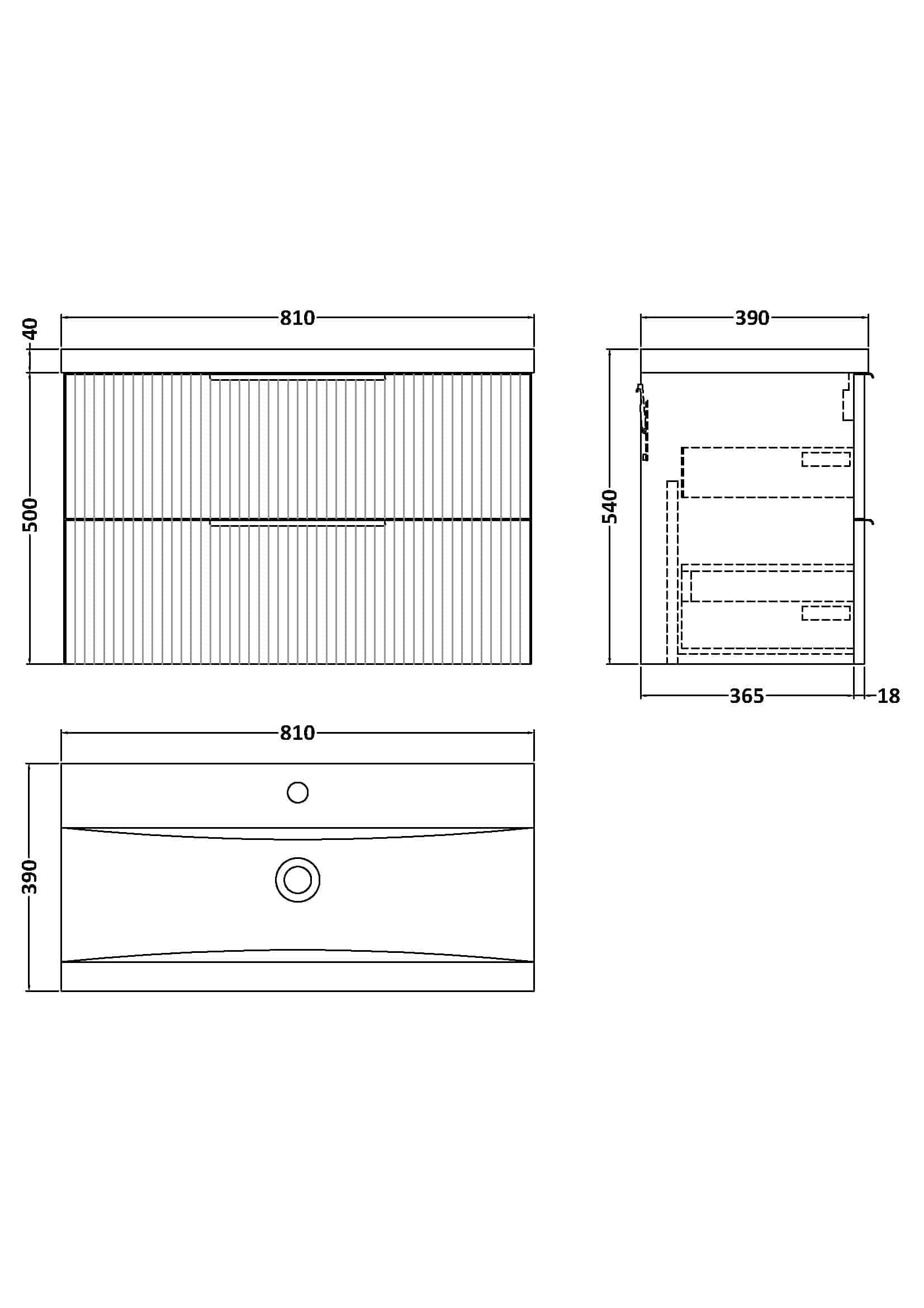 Sleek modern bathroom vanity with spacious drawers, measuring 810mm wide, 500mm high, designed for functional and stylish bathroom storage.