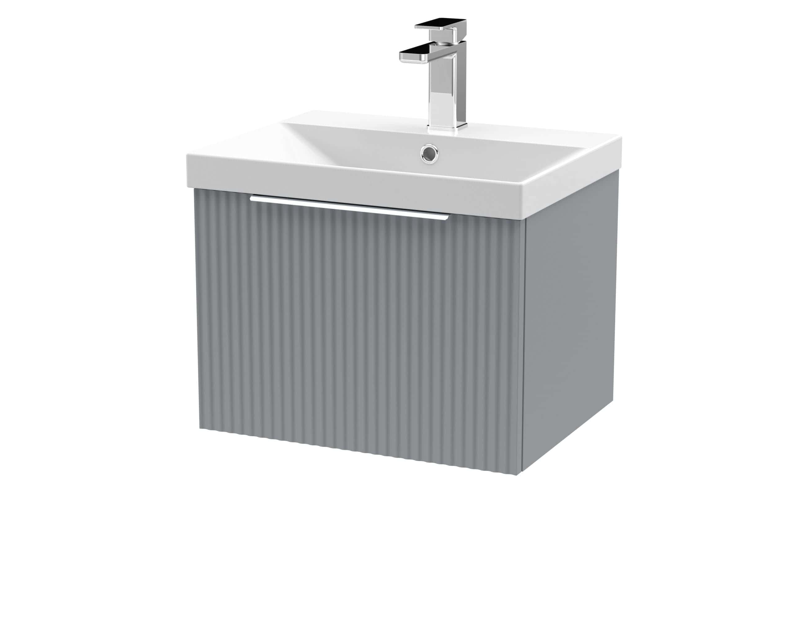 Modern bathroom sink with grey textured cabinet and sleek chrome faucet, ideal for contemporary bathroom renovation and stylish bathroom furniture.