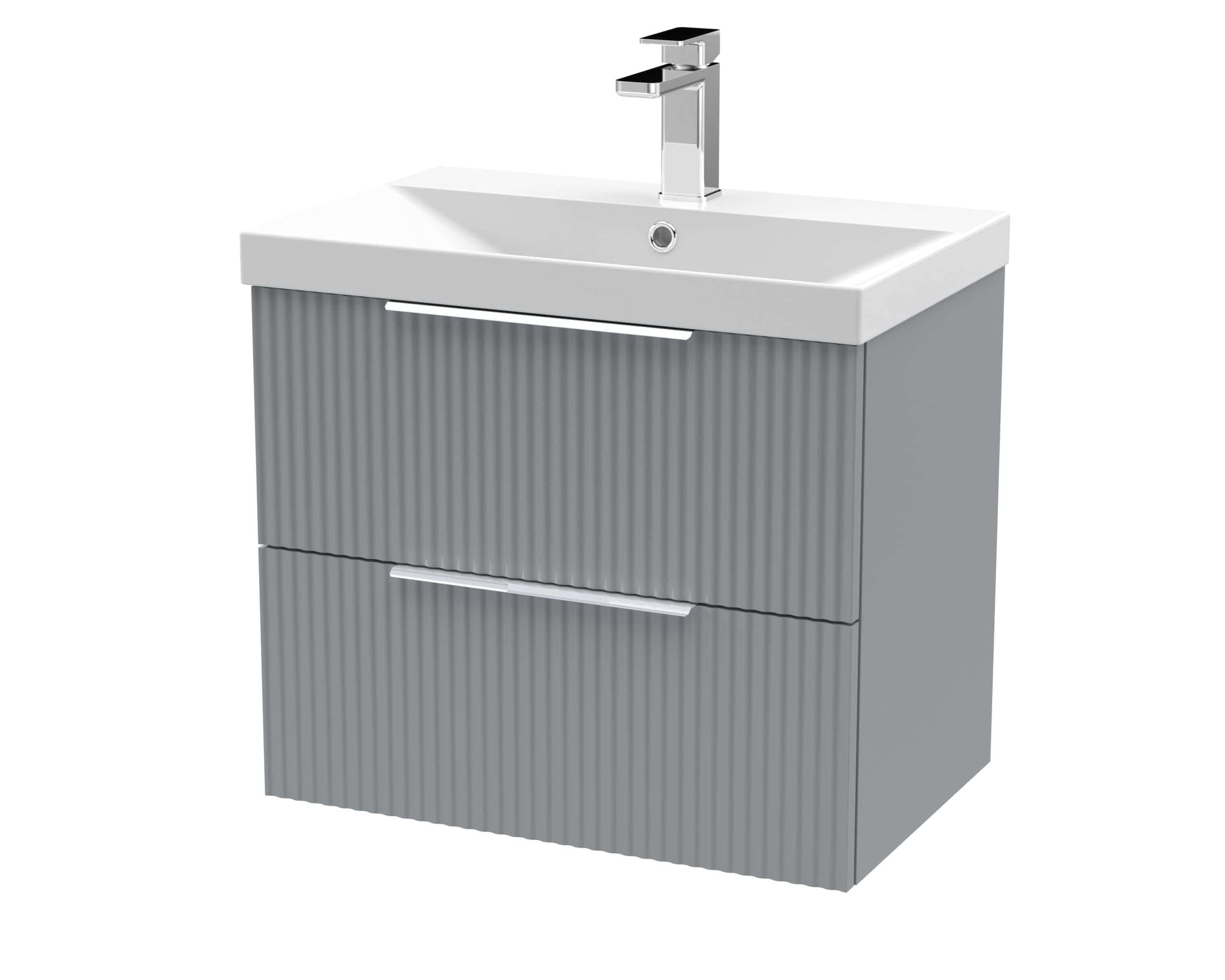 Sleek grey bathroom vanity with integrated sink, modern design, and storage drawers, ideal for contemporary bathrooms.