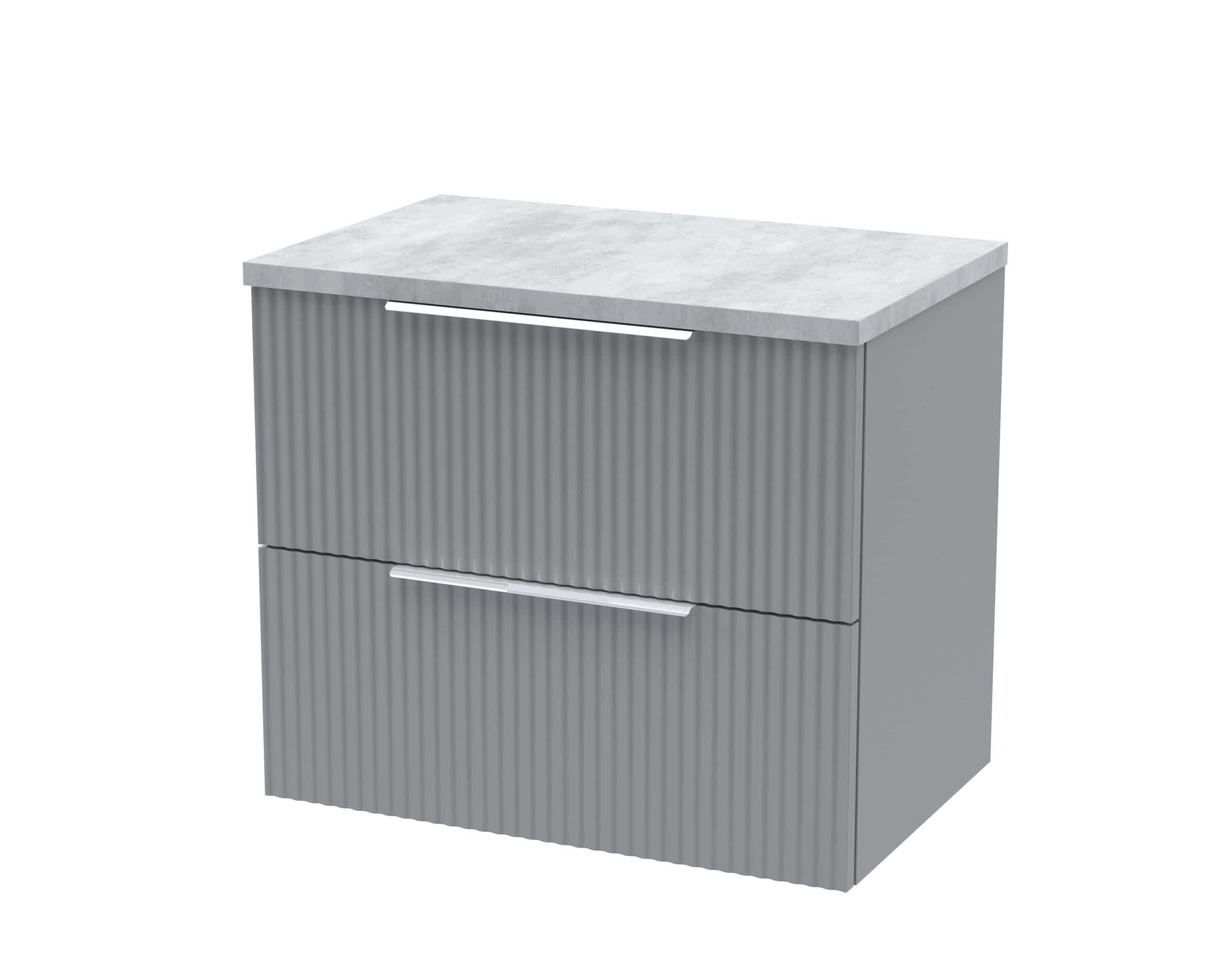 Sleek grey bathroom vanity unit with ribbed design and marble top, ideal for modern bathroom storage solutions. Perfect blend of style and functionality for contemporary bathrooms.