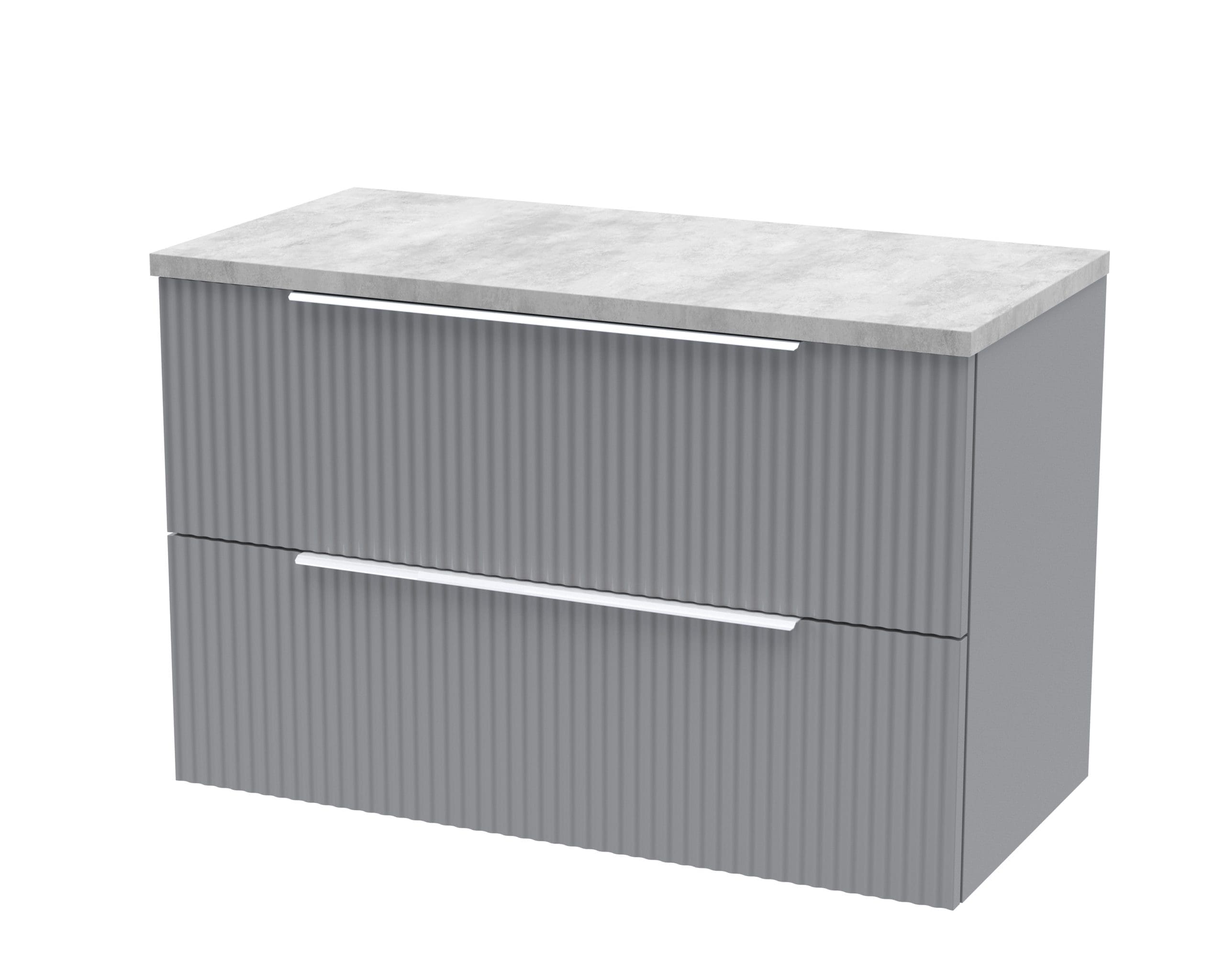 Modern grey bathroom vanity unit with a marble top, designed for stylish and functional bathroom storage solutions. Perfect for contemporary bathroom interiors by Bubly Bathrooms.
