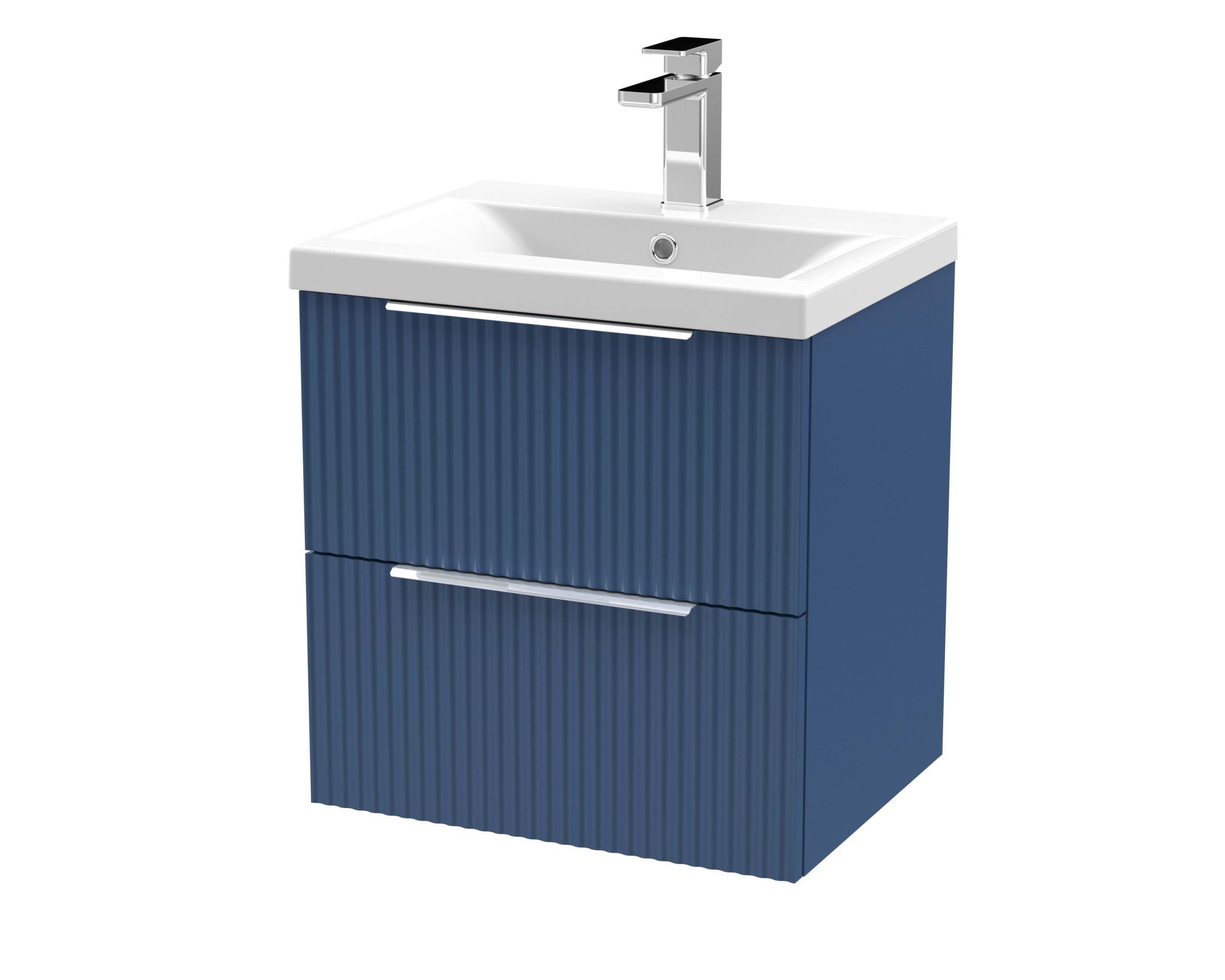 Modern blue bathroom vanity with integrated sink and sleek chrome faucet, perfect for contemporary bathroom designs. Features textured finish for added style and durability.