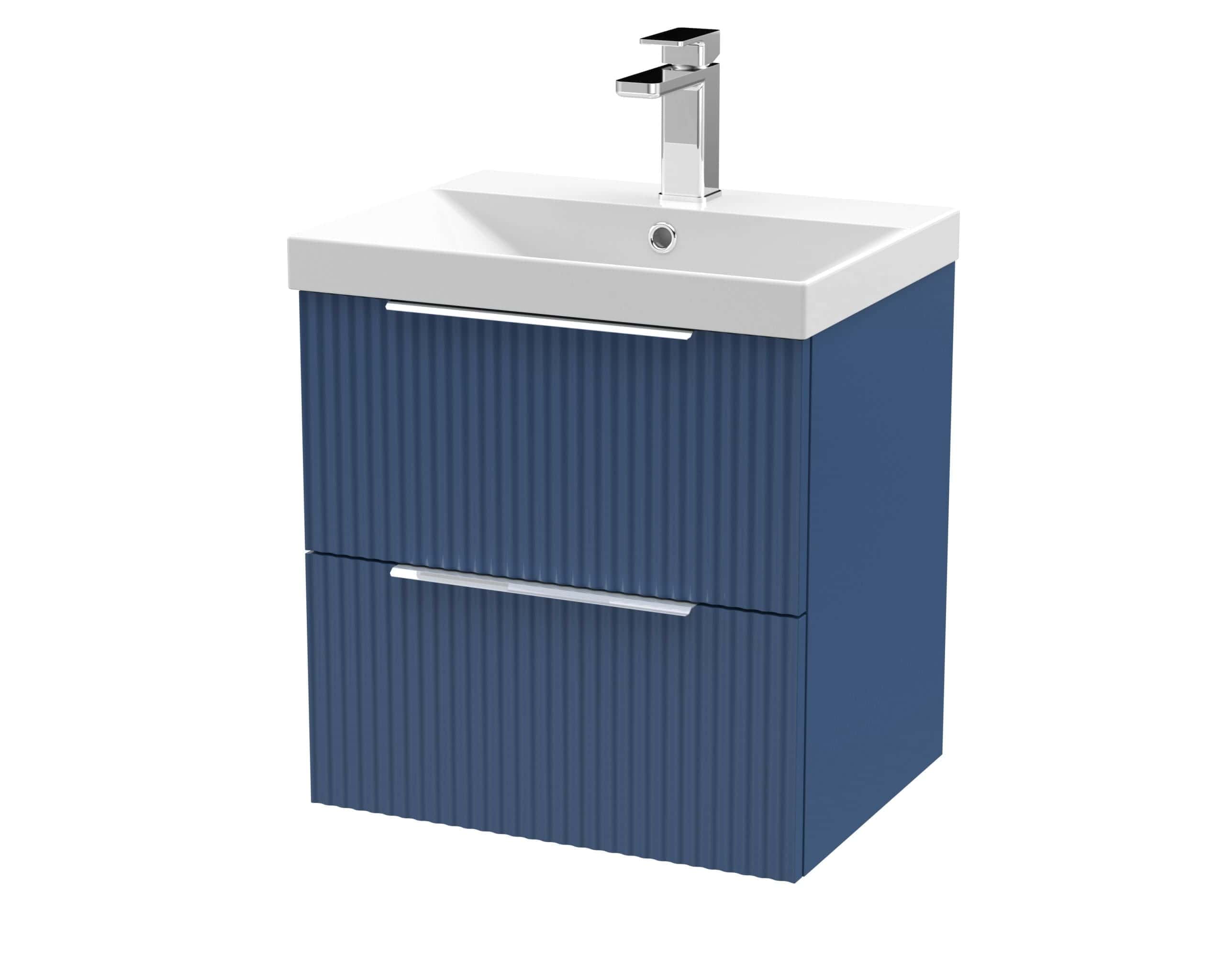 Sleek modern bathroom vanity unit with integrated sink and chrome tap, perfect for contemporary bathroom designs.