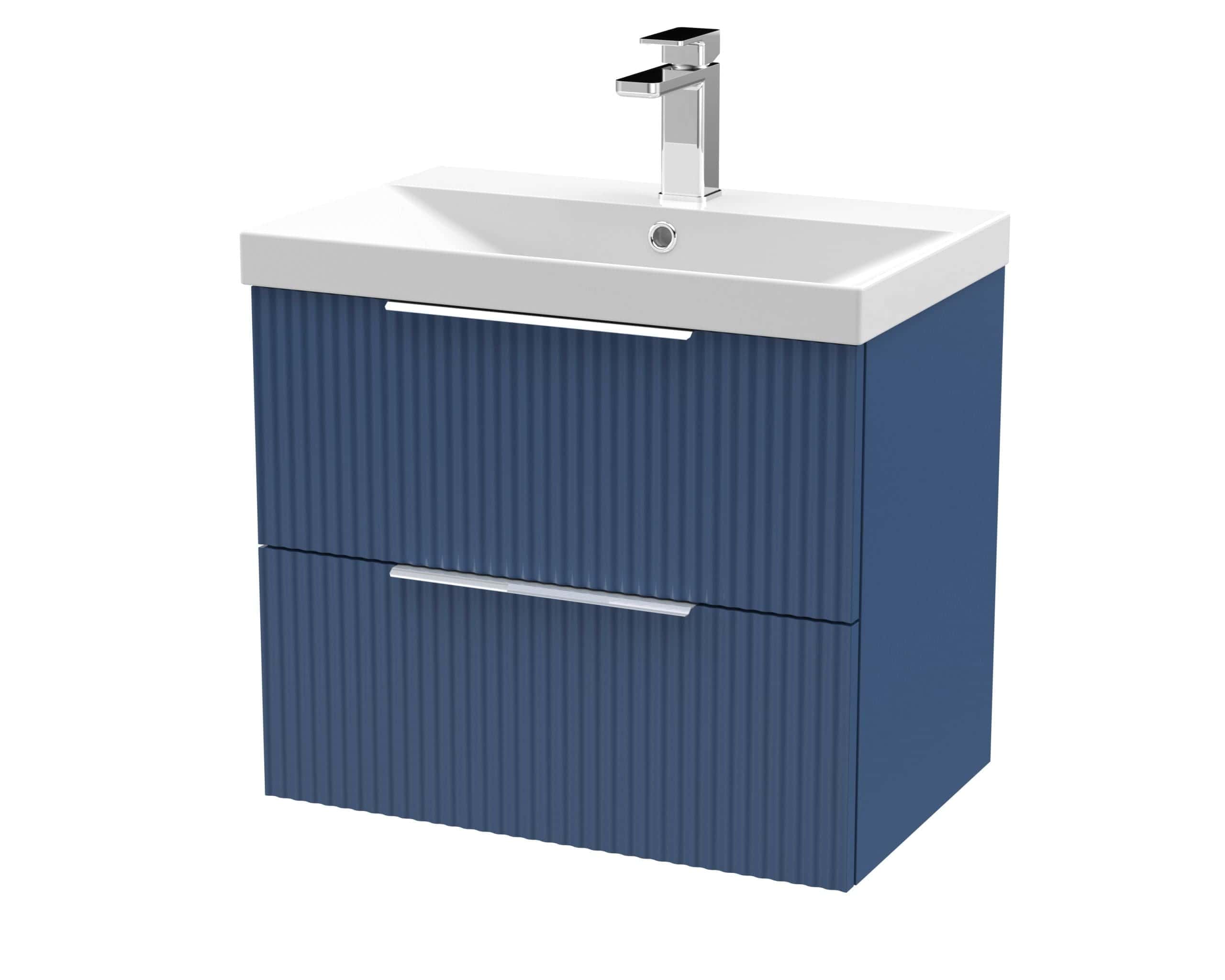 Modern blue bathroom vanity unit with integrated sink and chrome faucet, stylish and functional furniture for contemporary bathrooms.