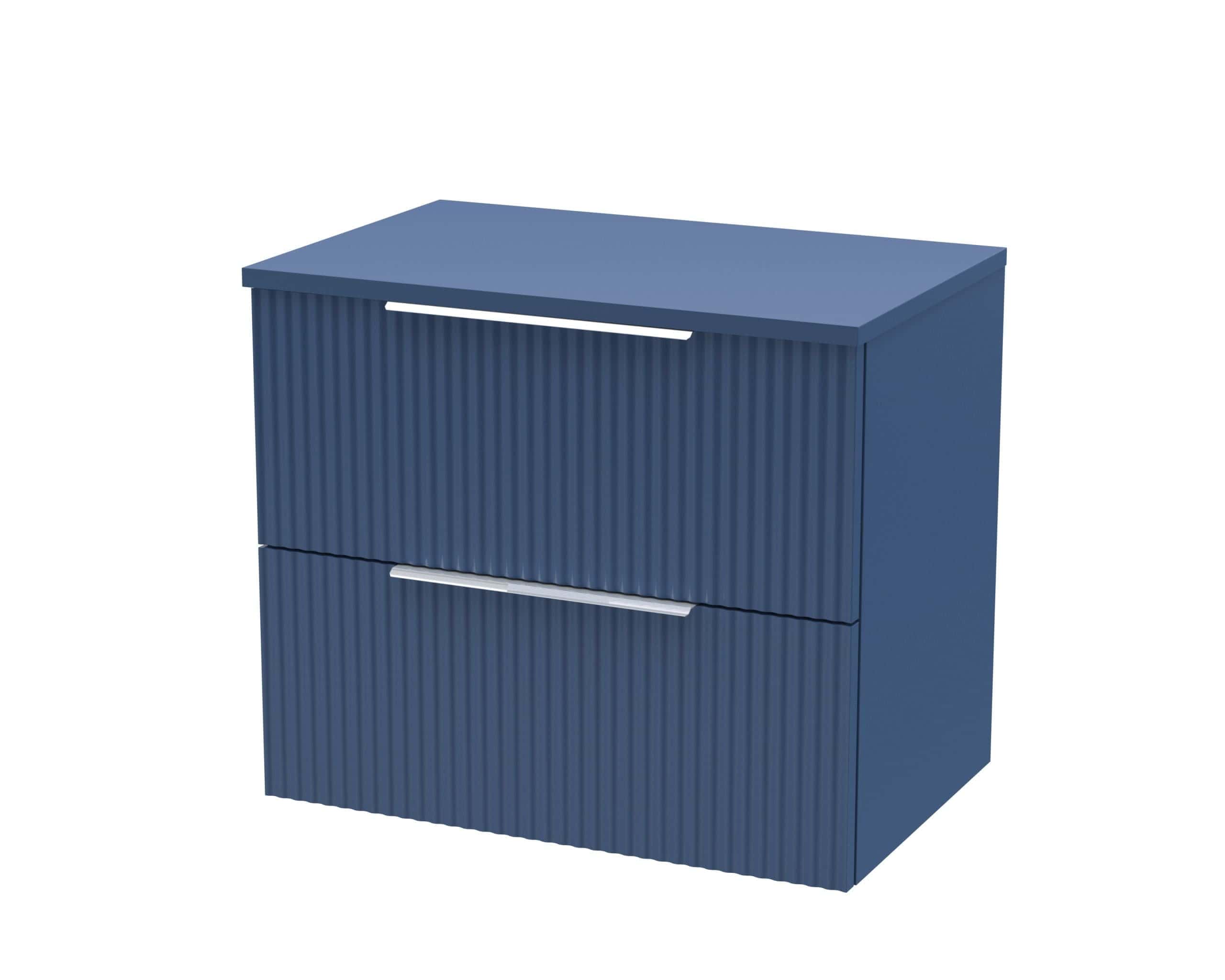 Sleek navy blue modern bathroom cabinet with ribbed texture and silver handles, perfect for contemporary bathroom storage solutions.