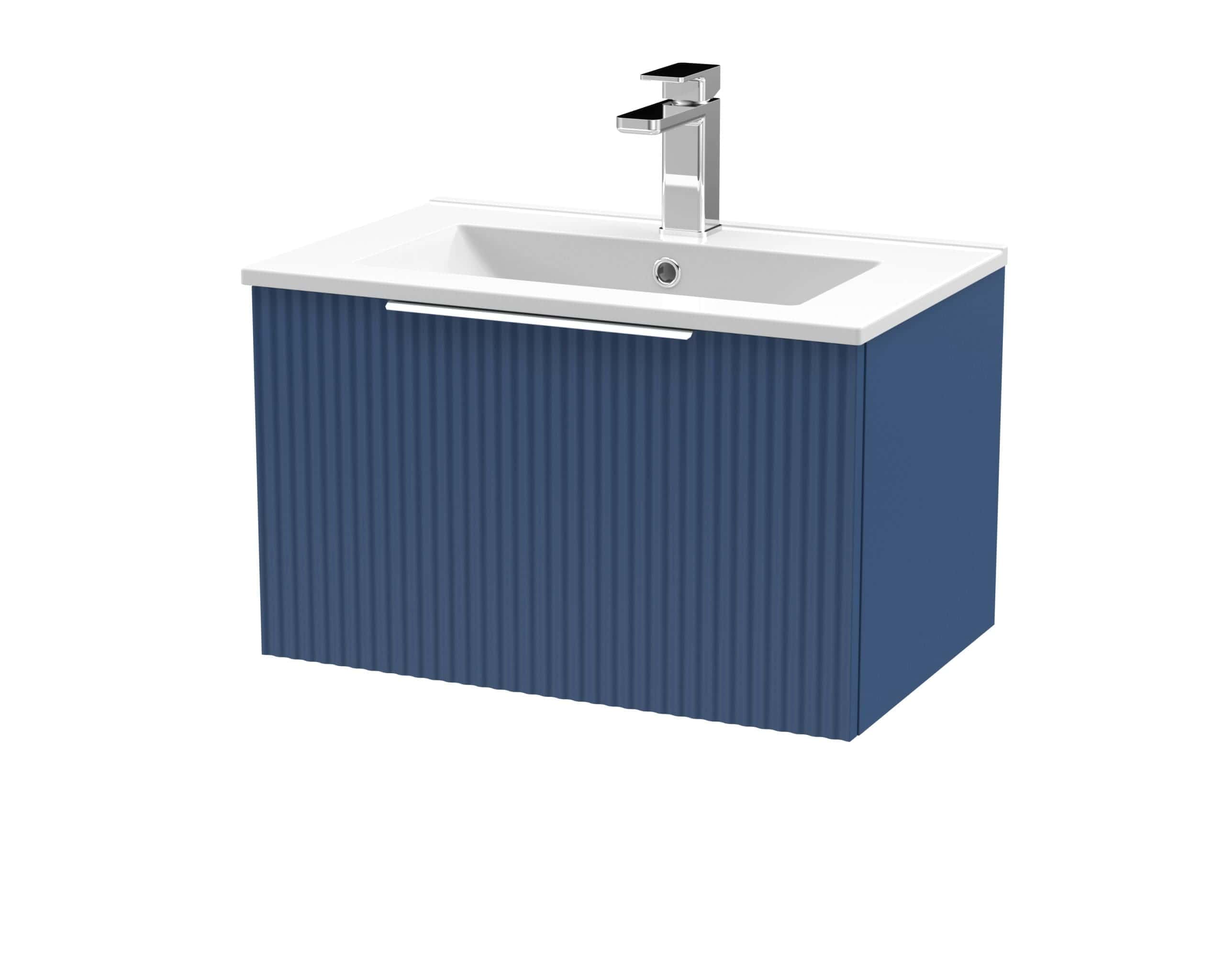 Modern blue bathroom vanity unit with integrated sink and chrome faucet, perfect for contemporary bathroom designs. Durable, stylish, and functional for your bathroom renovation.