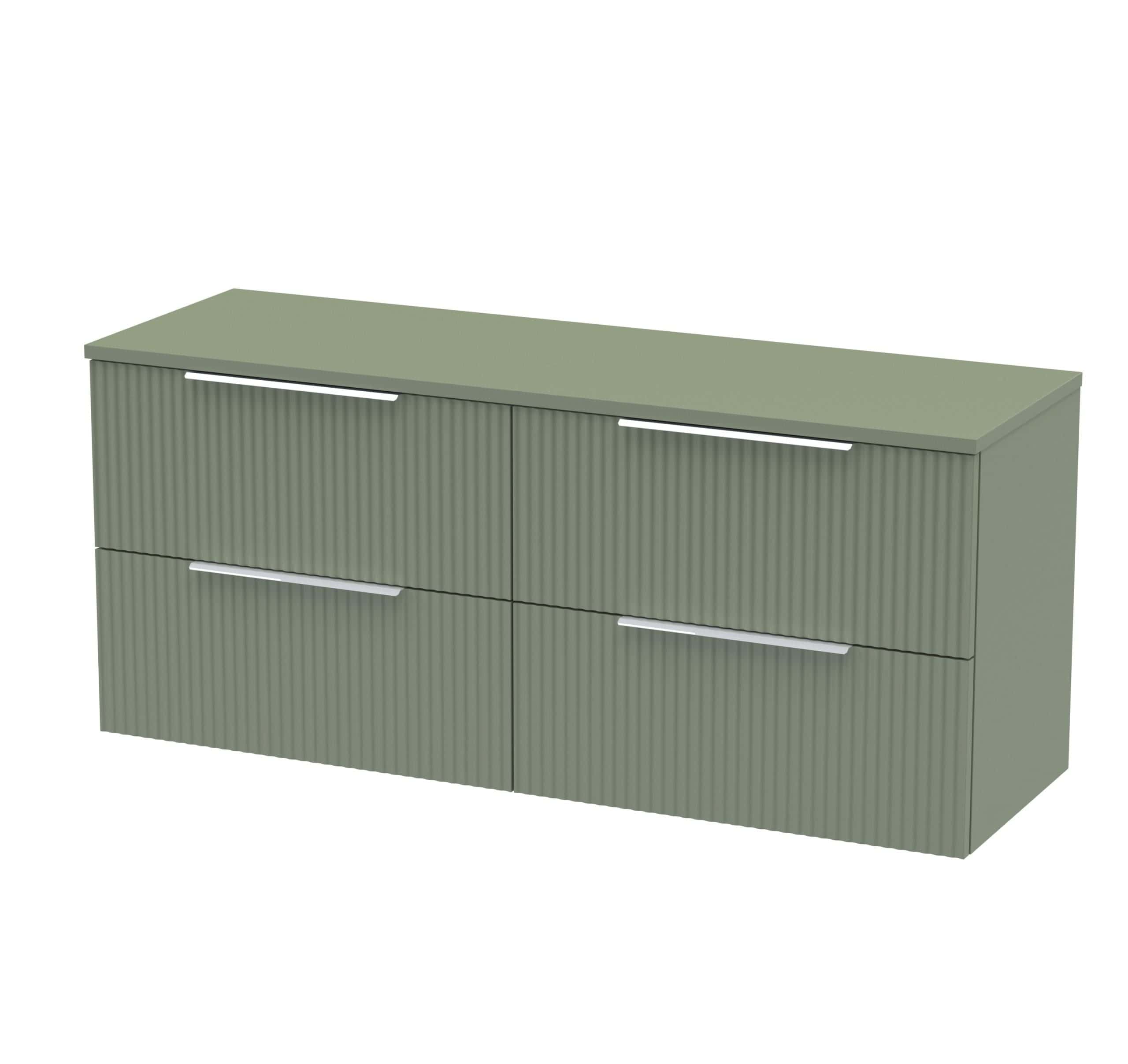 Sleek green bathroom storage cabinet with ribbed doors and minimalist silver handles, perfect for modern bathrooms. Durable and stylish, offering ample space for bathroom essentials and accessories.