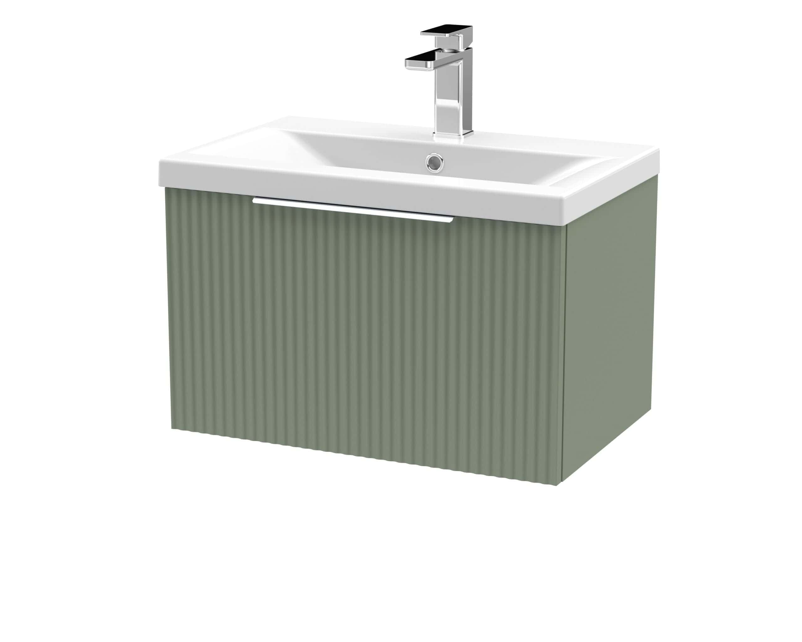Sleek modern bathroom vanity with integrated sink and contemporary chrome tap, ideal for stylish bathroom upgrades and space-saving solutions.