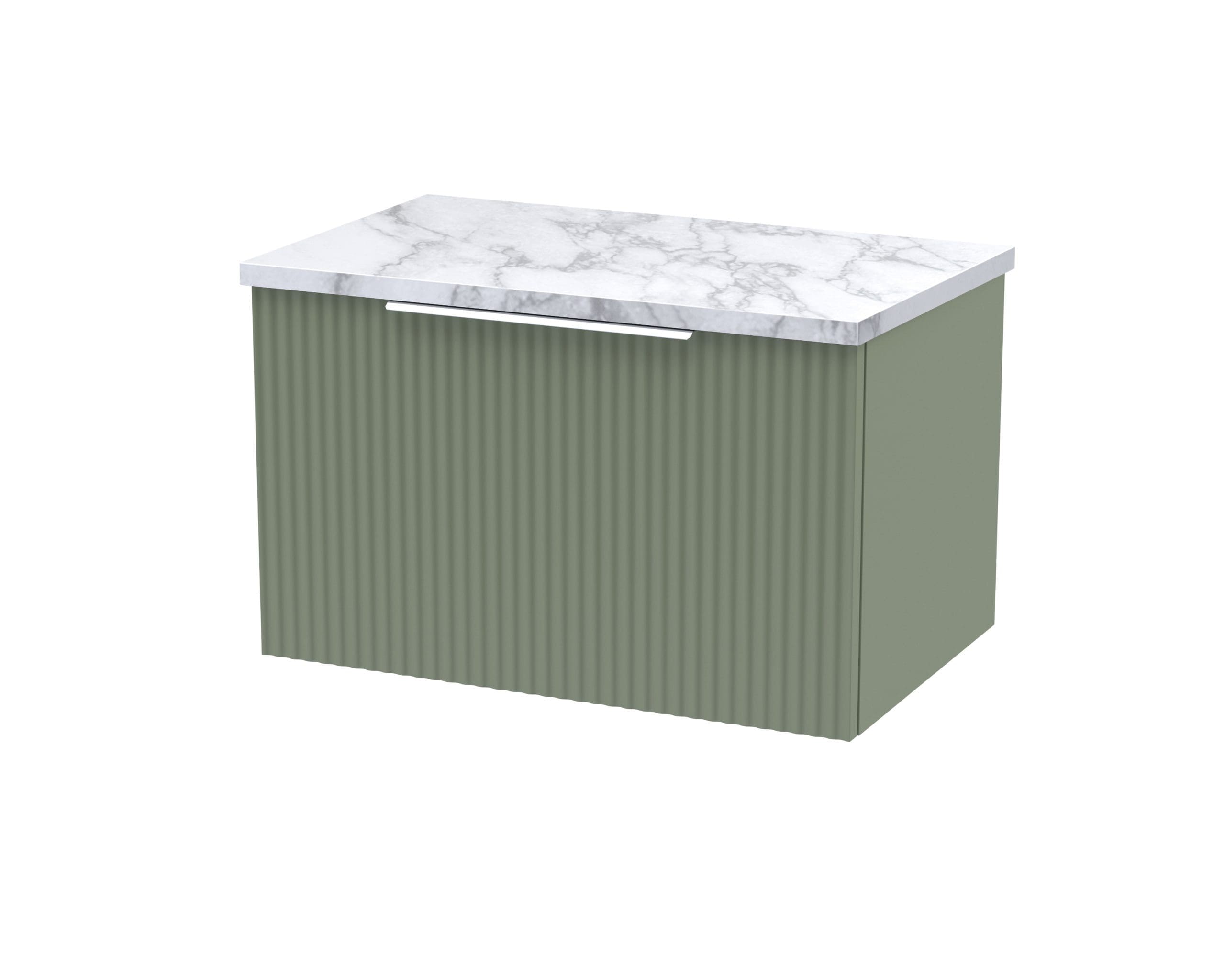 Sleek green bathroom vanity with a marble countertop, modern design, ideal for contemporary bathroom remodels, combining functionality and style.