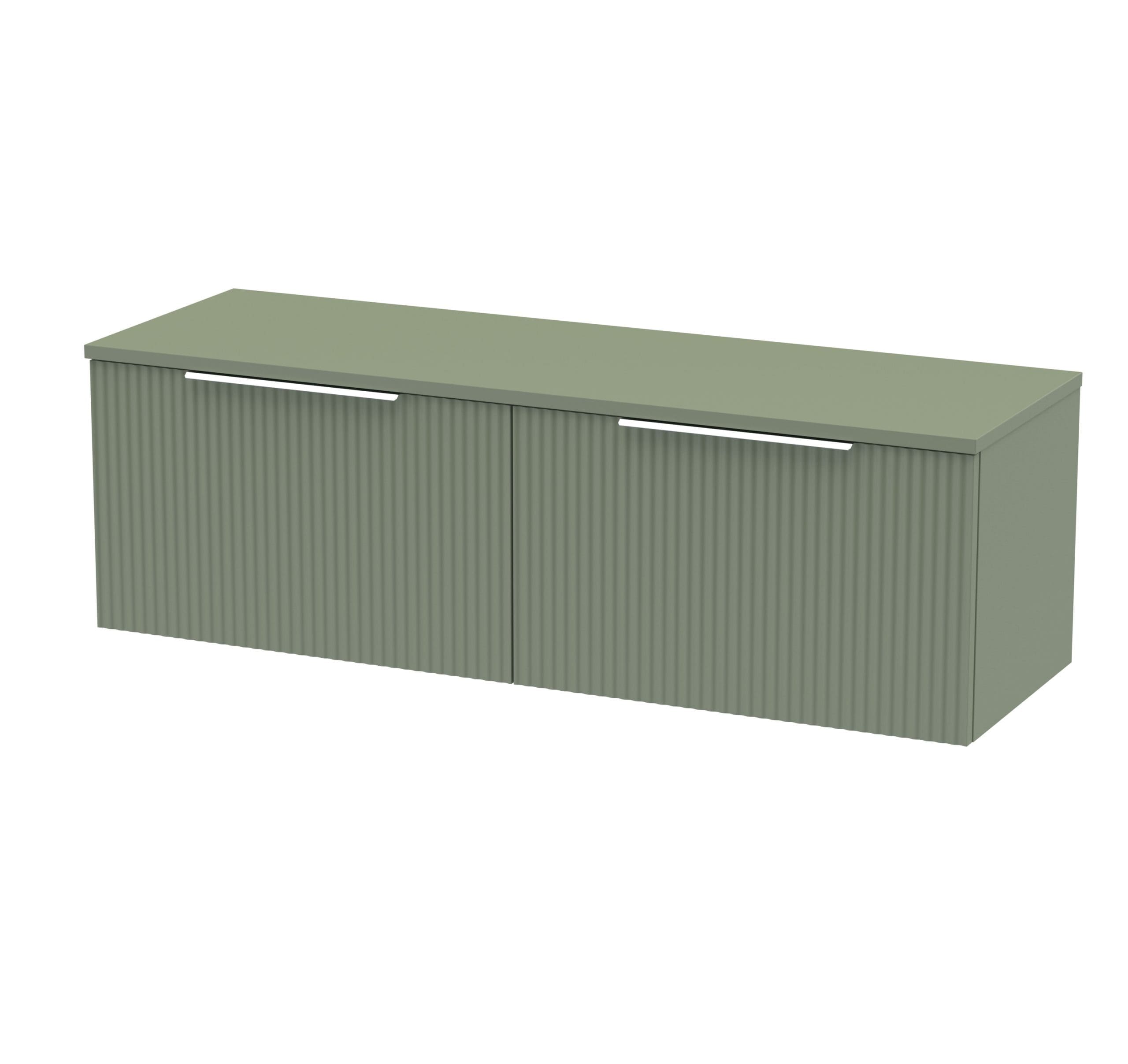 Modern green bathroom storage cabinet with ribbed textured doors and sleek handles, ideal for stylish bathroom organisation and additional bathroom features.