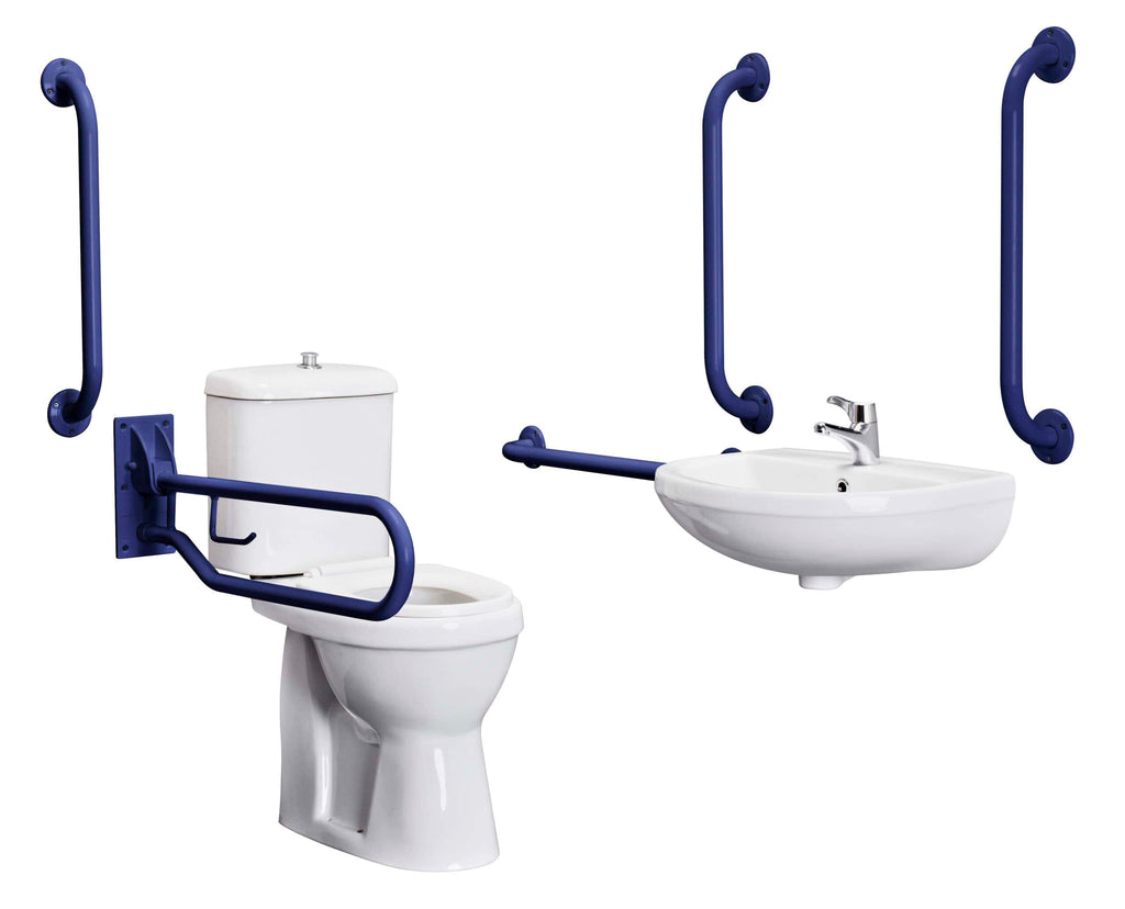 Slip-resistant disabled bathroom grab bars for toilet and sink, accessible safety handrails, bariatric support, hygiene aids, for elderly and disabled individuals in commercial and residential bathrooms.