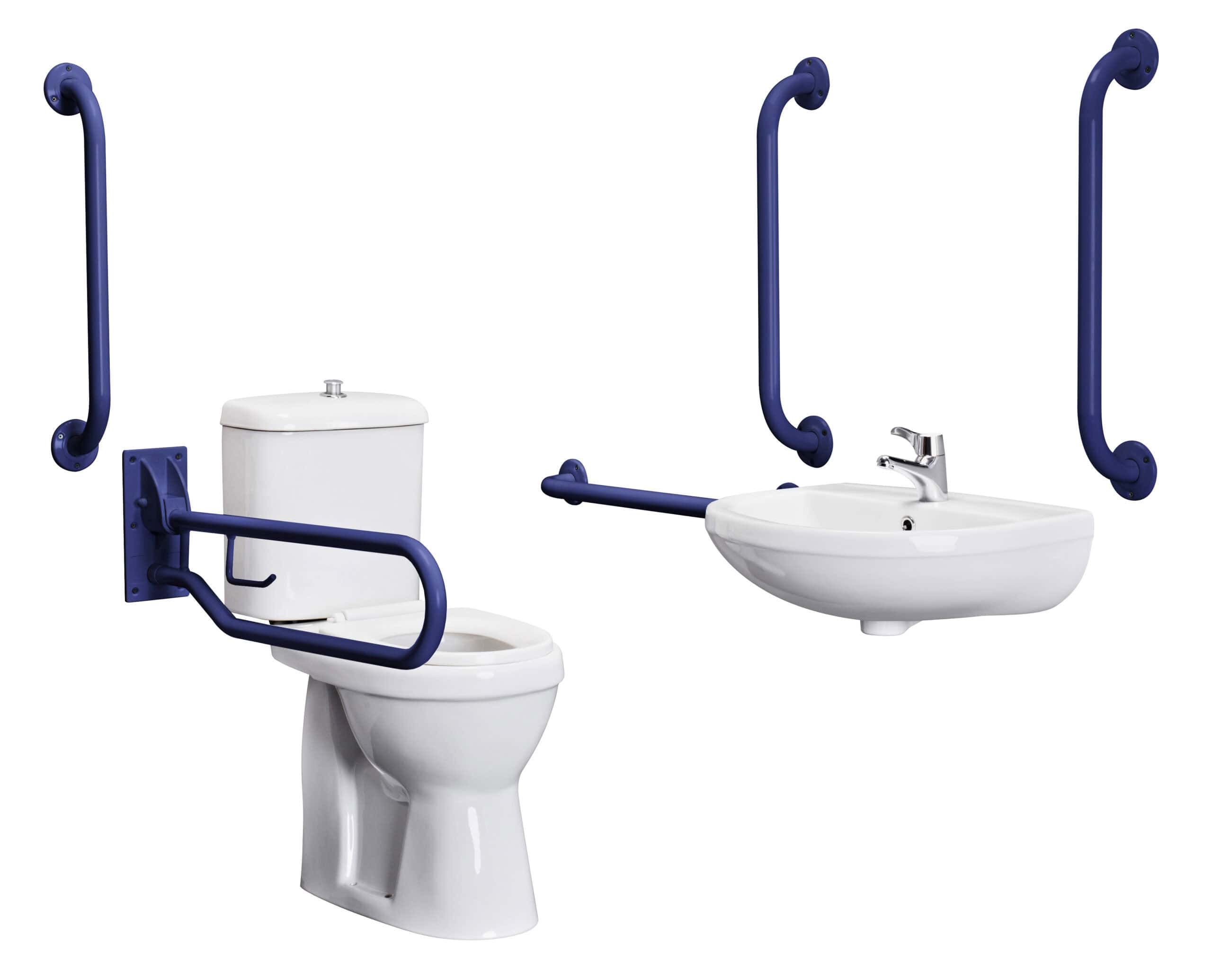 Slip-resistant disabled bathroom grab bars for toilet and sink, accessible safety handrails, bariatric support, hygiene aids, for elderly and disabled individuals in commercial and residential bathrooms.