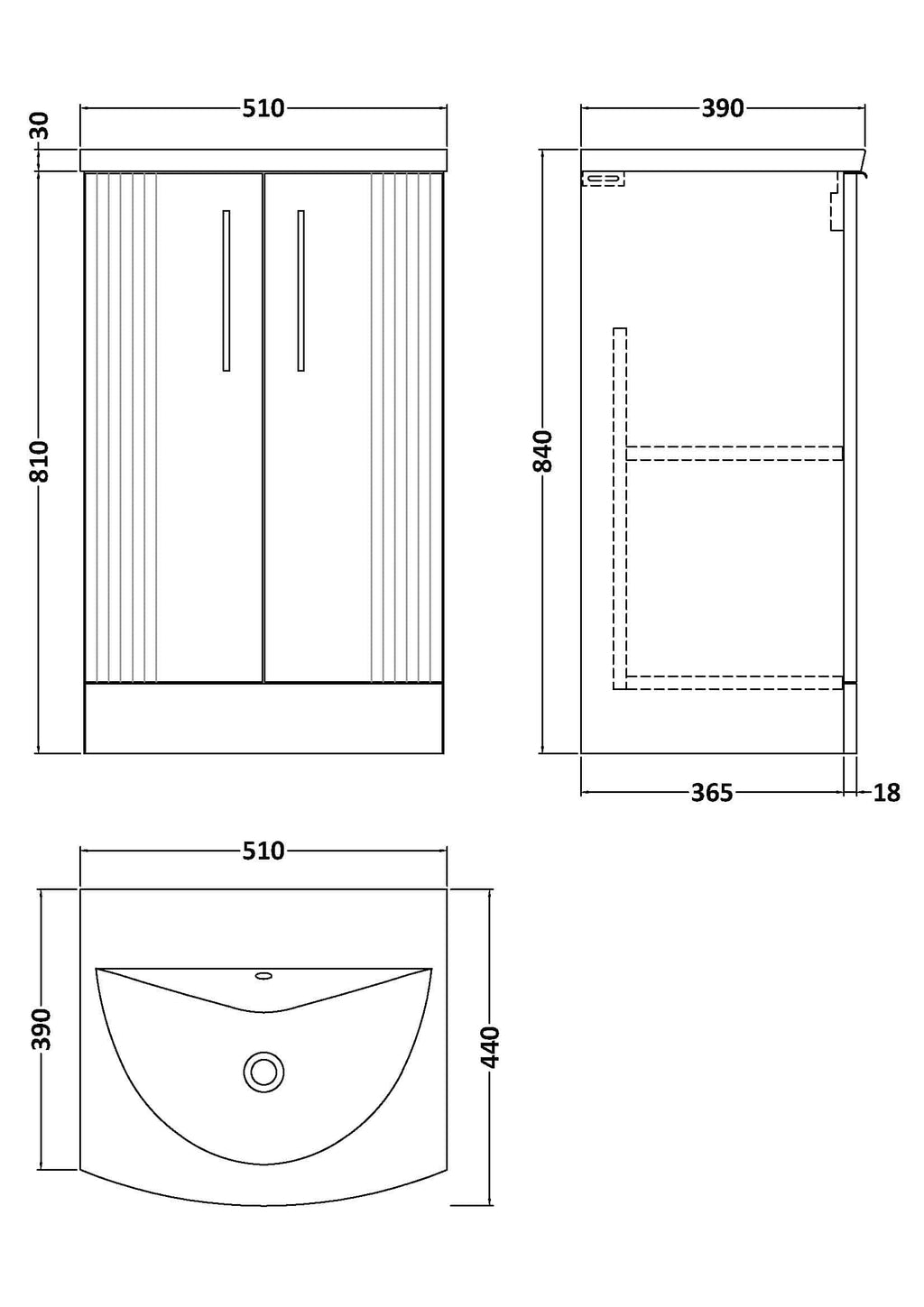 Sleek modern bathroom cabinet with vertical slatted doors and integrated handles, ideal for stylish bathroom storage solutions.
