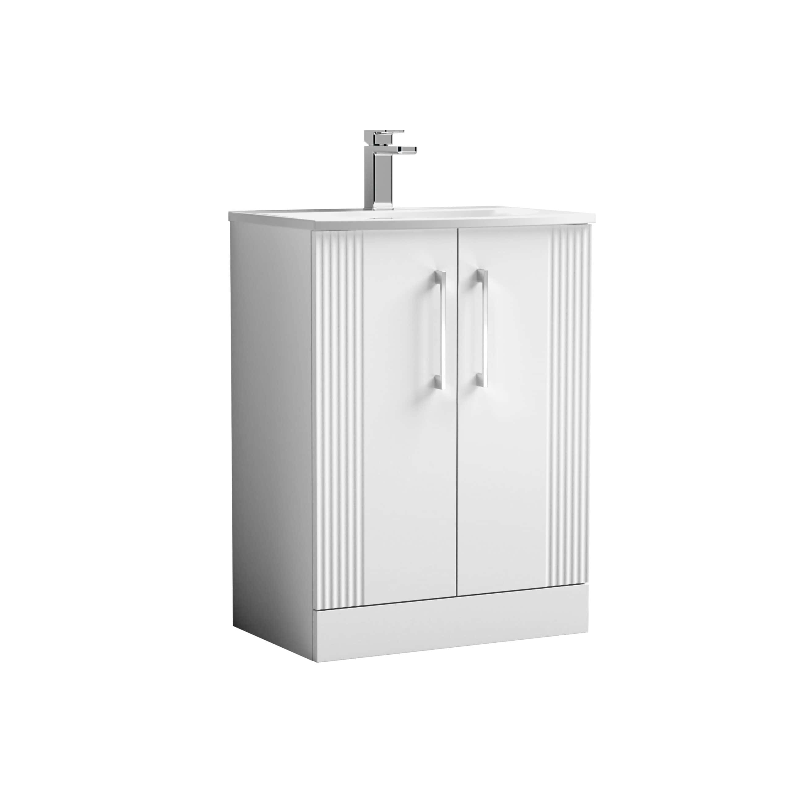 White bathroom vanity with sink and chrome tap, modern bathroom cabinet design, perfect for bathroom storage and decor, stylish and functional.