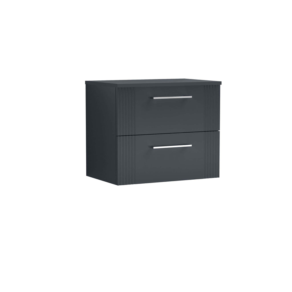 Sleek dark grey bathroom cabinet with two drawers, modern design, durable finish, ideal for contemporary bathrooms, provides ample storage space.