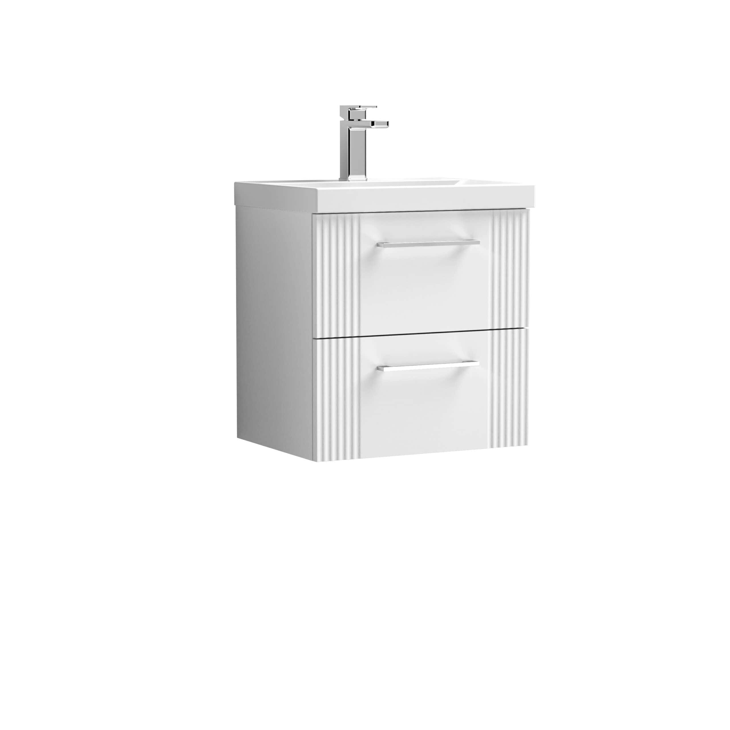 Modern white bathroom vanity unit with integrated sink and chrome faucet, perfect for contemporary bathroom decor. Durable, stylish storage solution for bathroom essentials from Bubly Bathrooms.