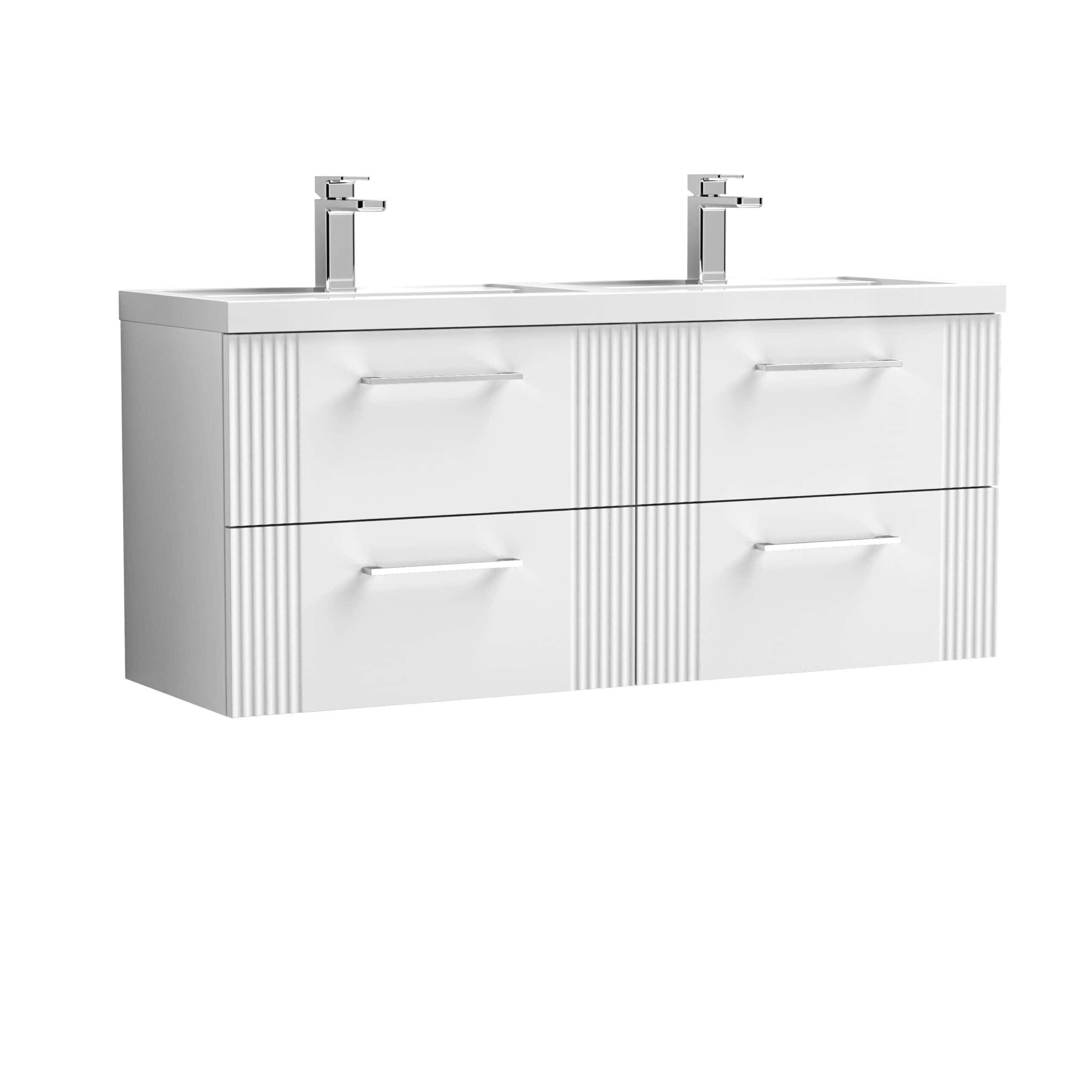 Stylish white double bathroom vanity unit with sleek handles and modern design, ideal for contemporary bathrooms, featuring ample storage and two undermount sinks for convenience.