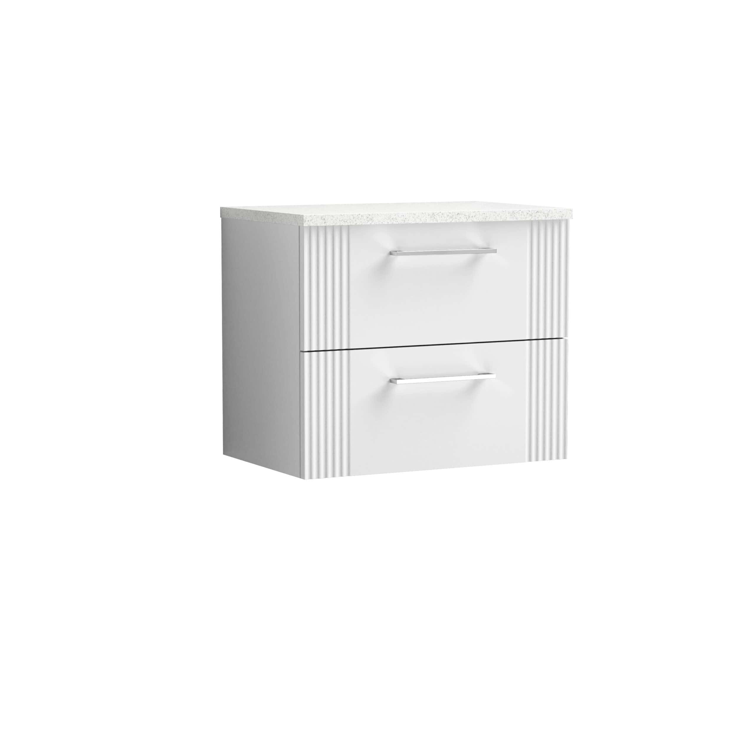 Modern white bathroom vanity unit with a textured drawers and a smooth countertop, ideal for contemporary bathroom storage solutions.