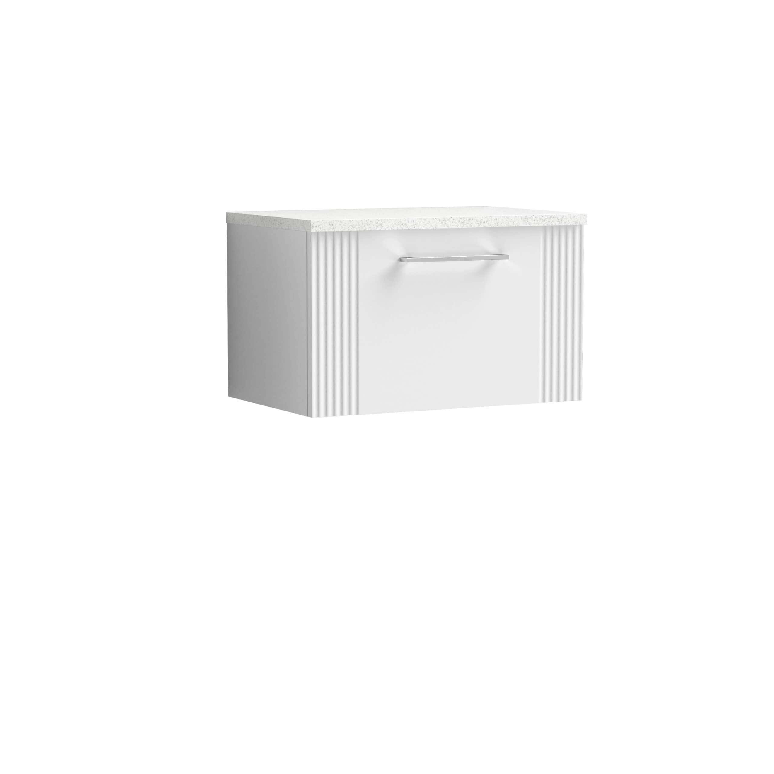 Modern white bathroom vanity with a sleek handle, featuring a minimalist design ideal for contemporary bathroom renovation projects.