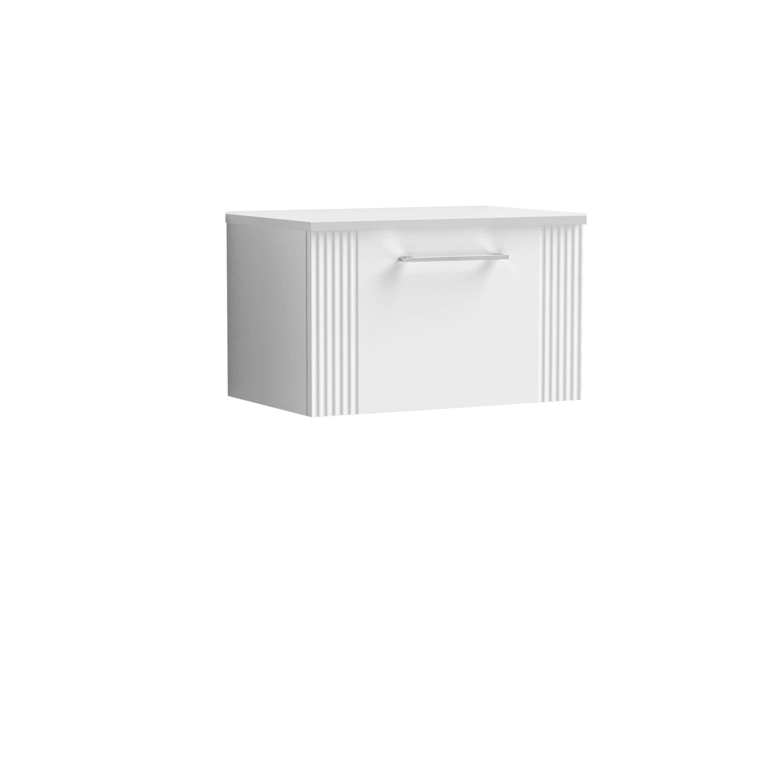 Sleek white bathroom vanity with clean lines and modern design, ideal for contemporary bathroom interiors, featuring a single handle and spacious storage drawer for everyday essentials.