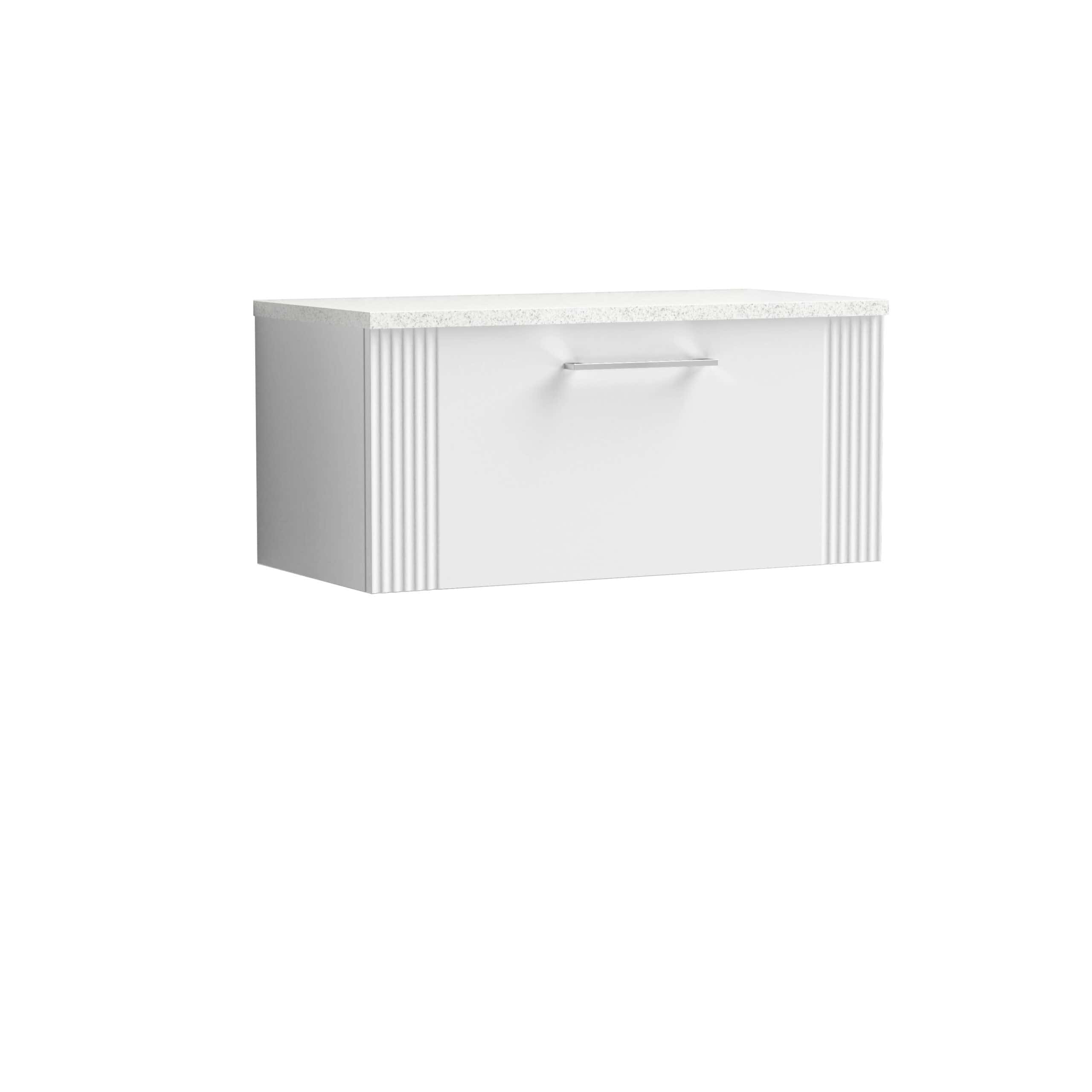 Sleek white bathroom cabinet with a textured side design and a modern handle, ideal for stylish bathroom storage solutions. Perfect for contemporary bathroom interiors and space optimisation.