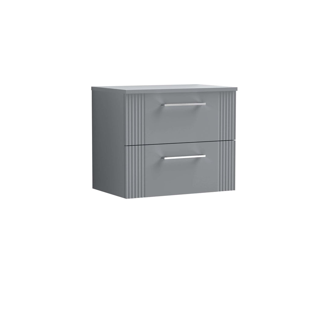 Stylish grey bathroom vanity cabinet with two drawers, modern design, and sleek chrome handles, perfect for contemporary bathroom storage and organisation.