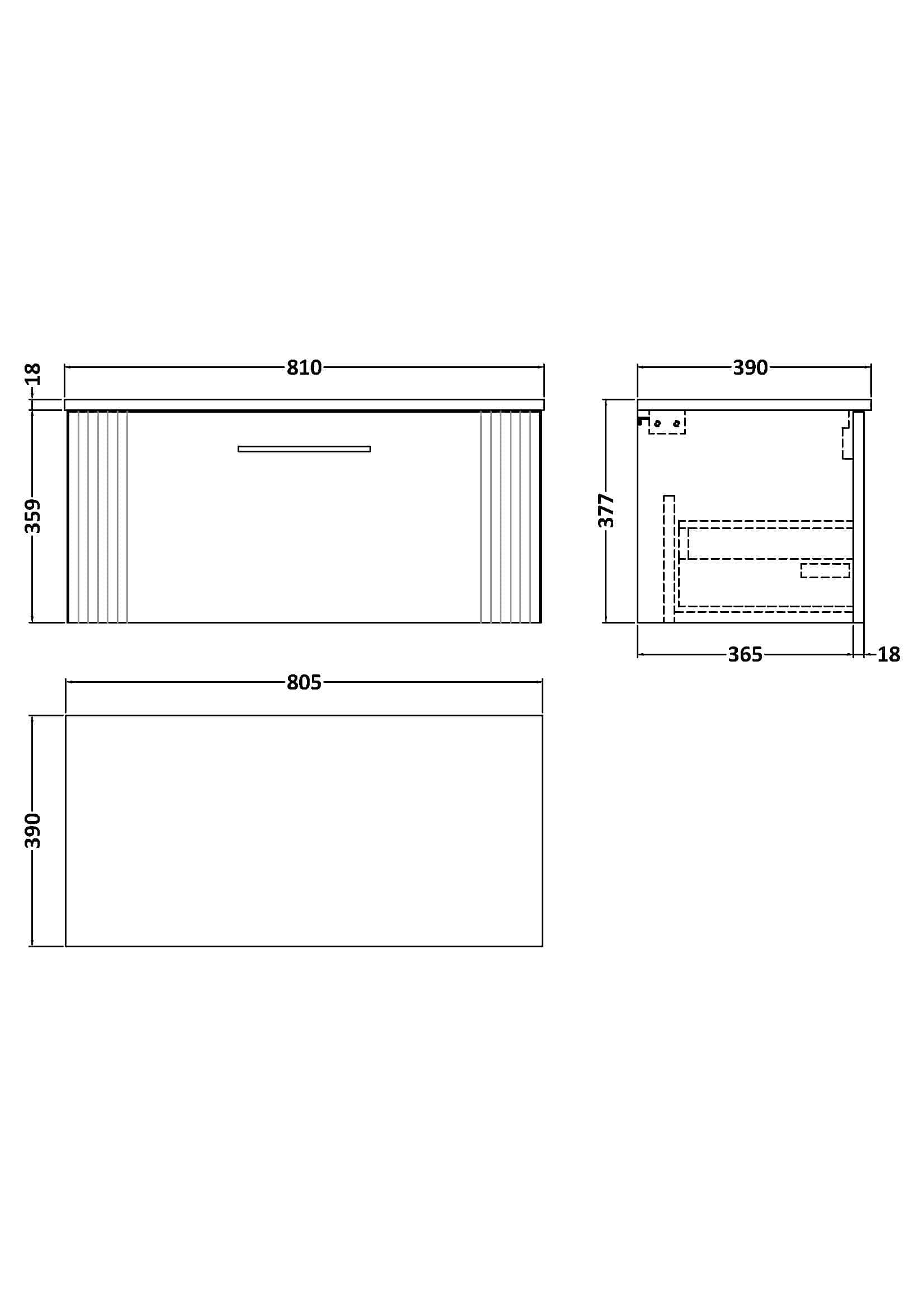 Modern bathroom vanity cabinet front view with detailed measurements and dimension specifications for custom Bubly Bathrooms projects.