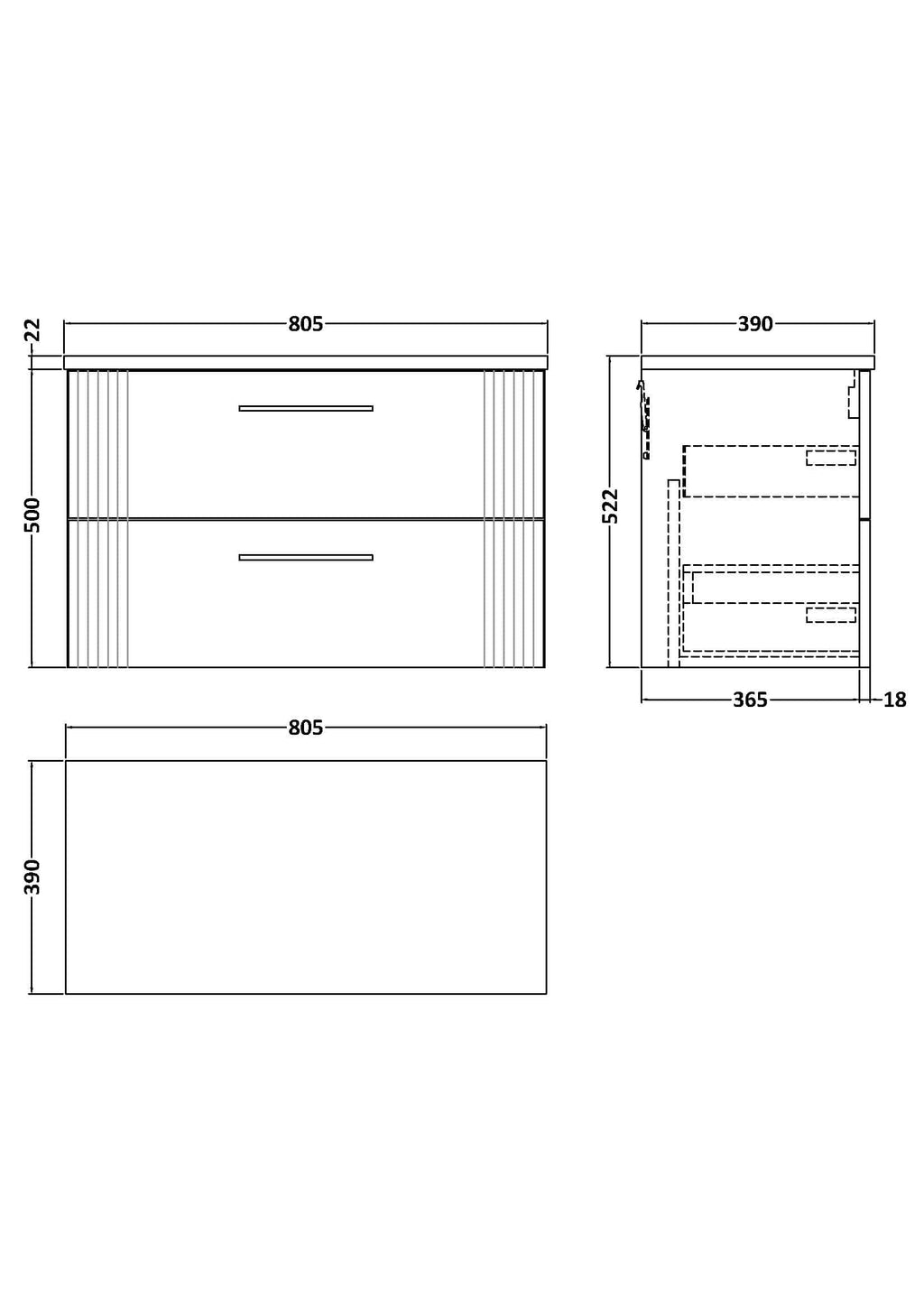 Modern bathroom vanity unit with drawers, designed for stylish storage solutions in bedrooms or bathrooms, featuring sleek lines and functional design.