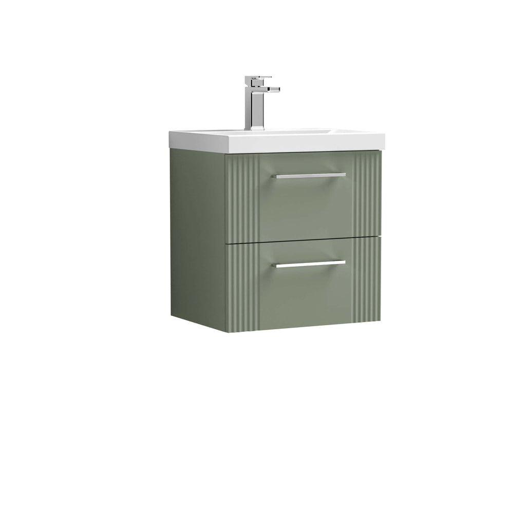 Modern green bathroom vanity unit with integrated sink and sleek metallic handles, designed for contemporary bathrooms and ideal for stylish storage solutions.