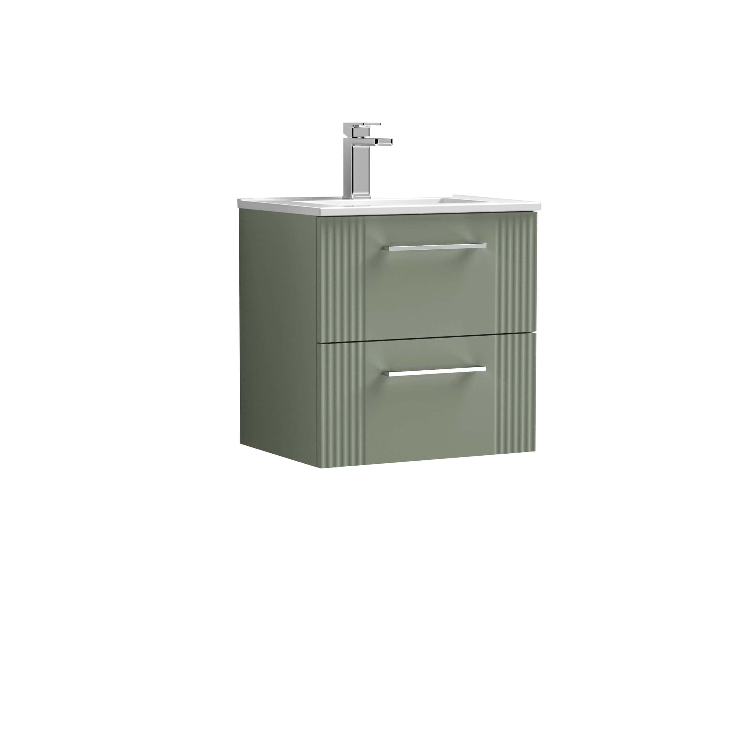 Sleek green bathroom vanity with integrated sink and chrome handles, ideal for modern bathroom interior design and storage solutions.