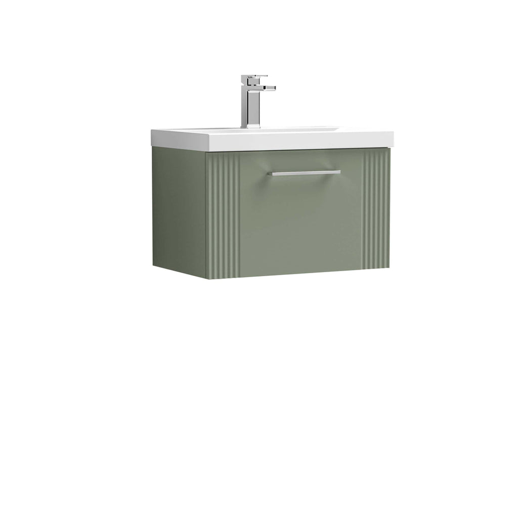 Modern green bathroom vanity with integrated sink and chrome faucet, stylish and functional bathroom furniture from Bubly Bathrooms.