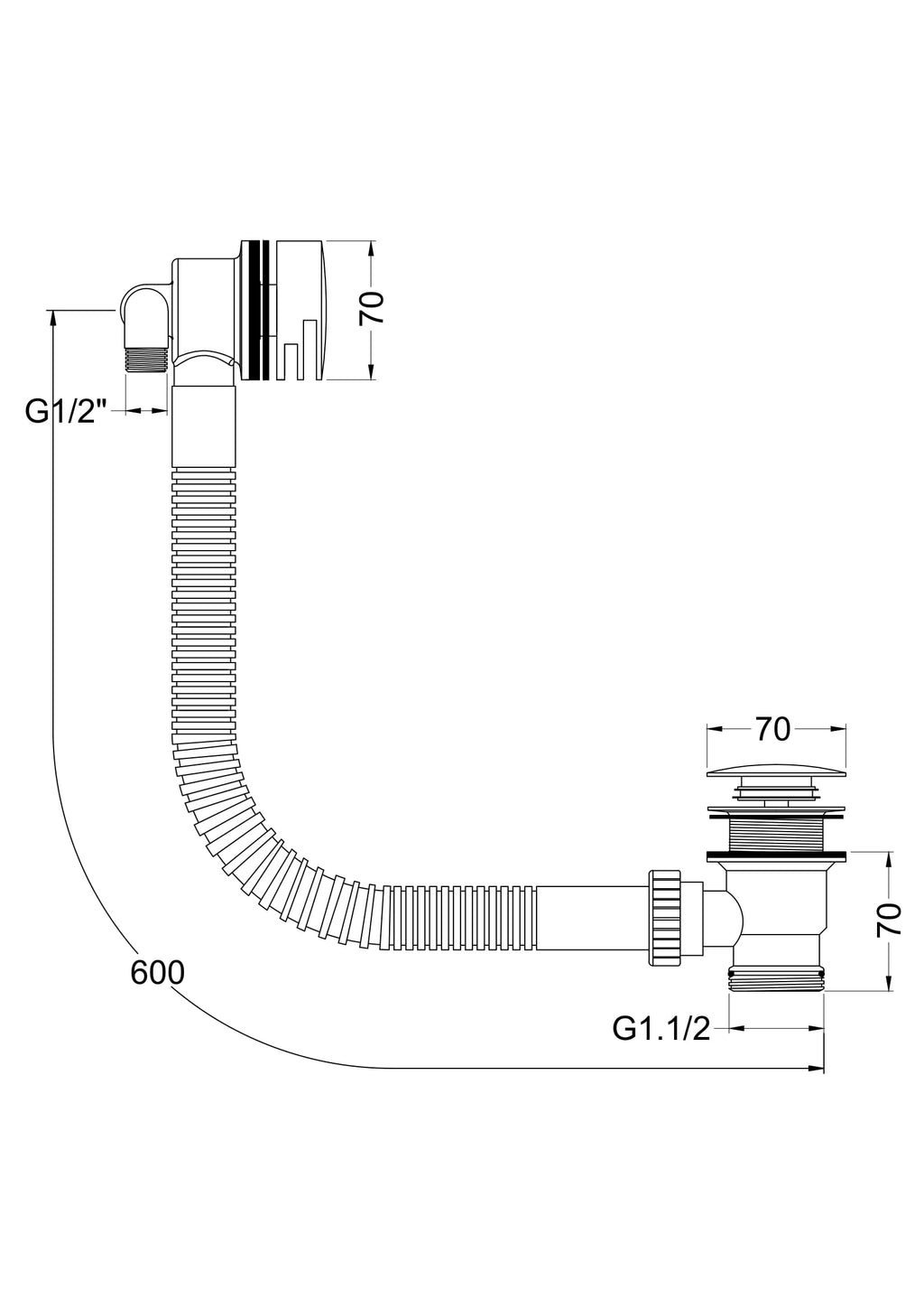 Flexible bathroom waste pipe with G1/2" fittings for Bubly Bathrooms plumbing installations. Durable, reliable, and easy to install for modern bathroom drainage solutions.