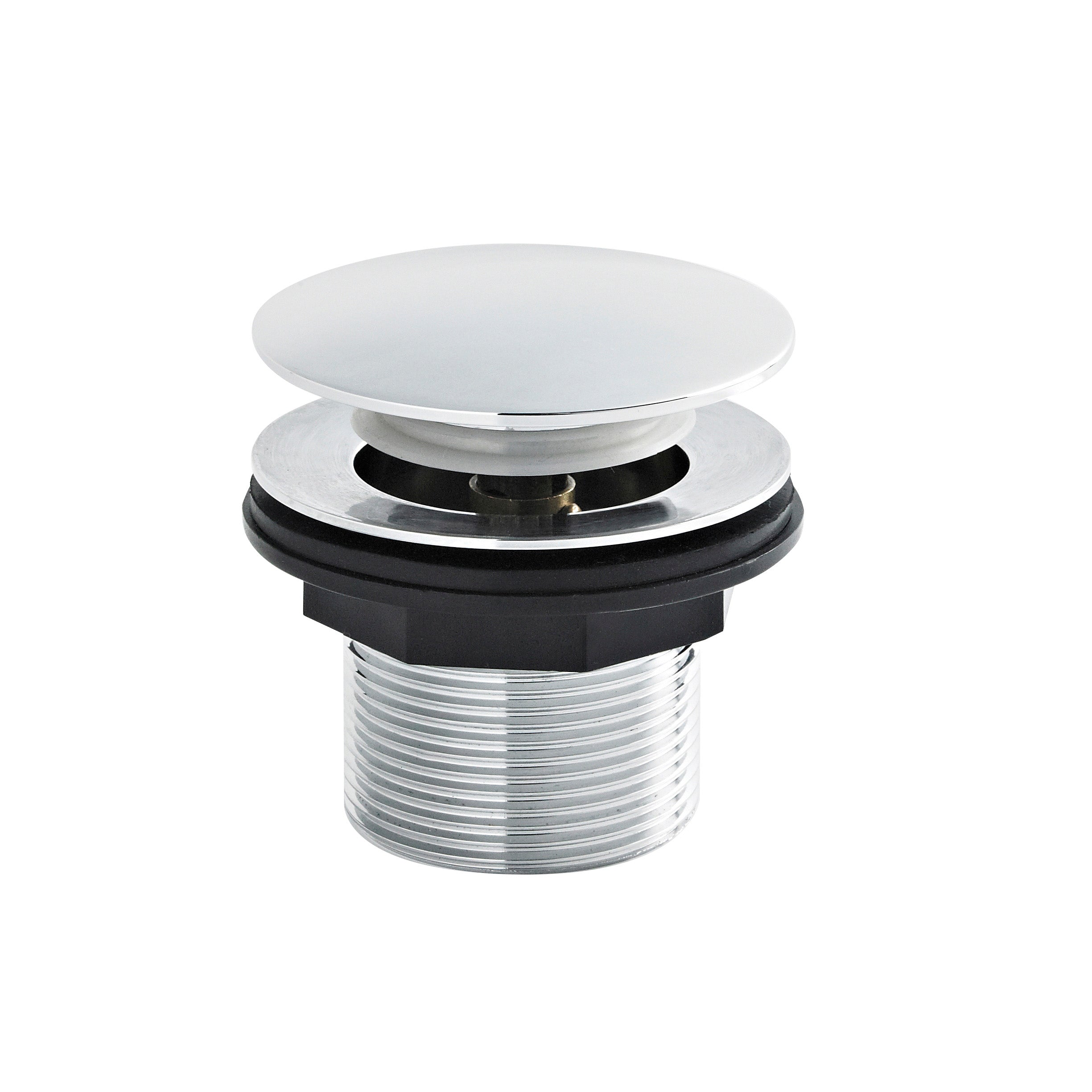 Shower drain strainer with chrome finish, designed for bathroom sinks and showers, prevents debris from clogging drains, durable construction, easy to install and clean.