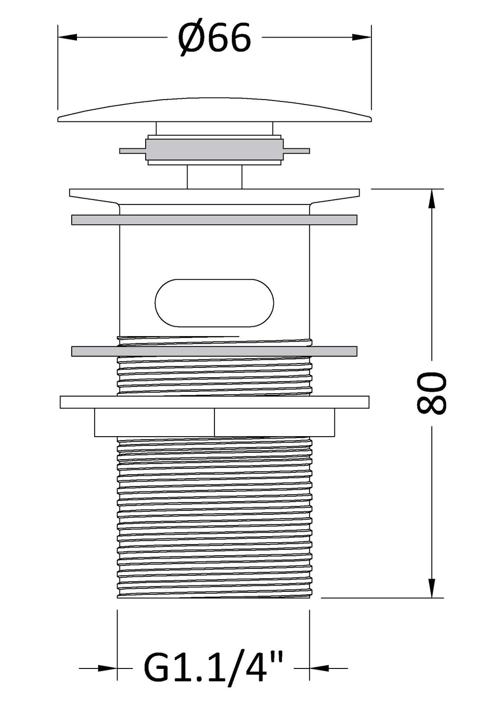 High-quality bathroom drain assembly with 66mm diameter and G1.1/4" thread for bathroom plumbing fixtures. Durable and leak-proof, ideal for modern bathroom installations.
