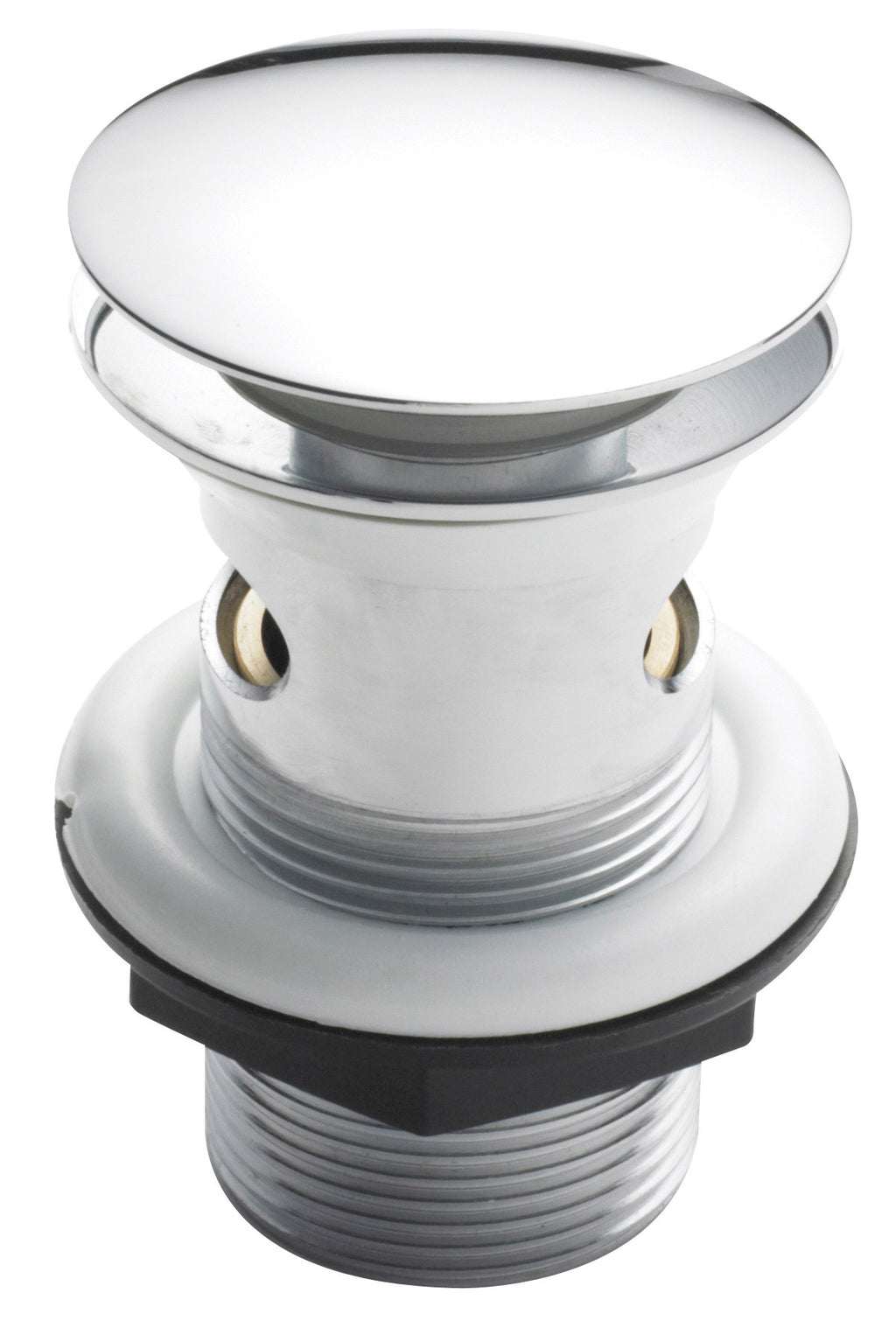 Polished chrome bathroom basin drain strainer with a sleek modern design, ideal for enhancing bathroom sink functionality and aesthetic appeal.