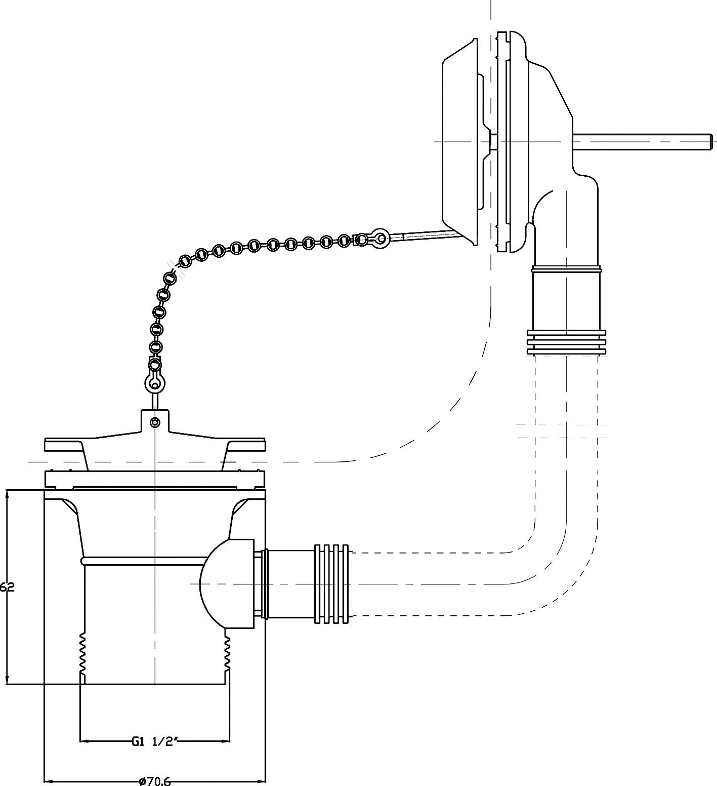 High-quality bathroom waste trap and plumbing diagram, showcasing installation details for modern bathroom drainage systems. Perfect for bathroom renovation and plumbing projects.