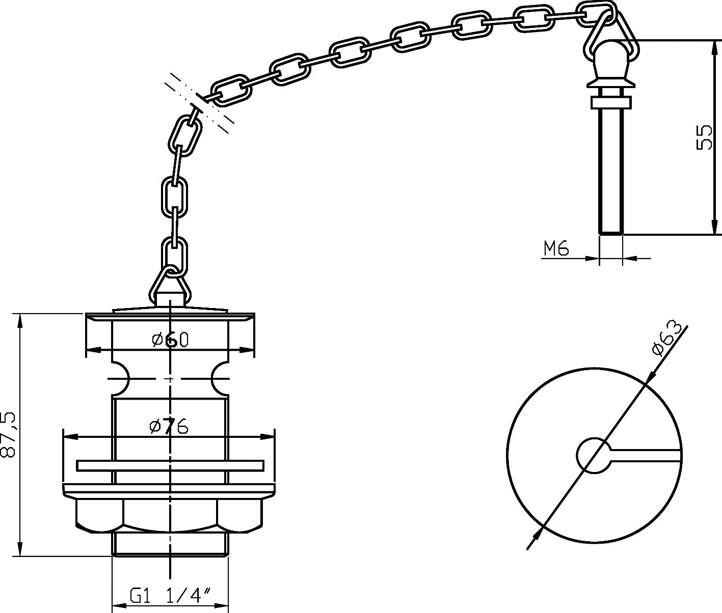 High-quality bathroom chain lock with detailed technical drawing, ideal for secure bathroom door privacy and safety in residential or commercial bathrooms.