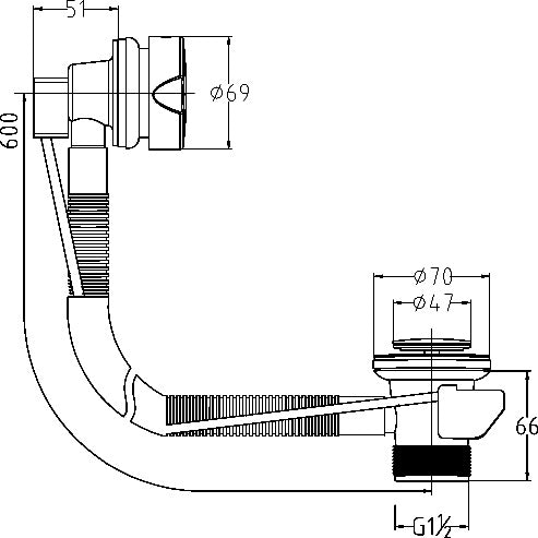 Flexible kitchen sink drain assembly with plumbing components and detailed technical drawing. Ideal for modern bathroom and kitchen plumbing installations, featuring high-quality materials and precise measurements.
