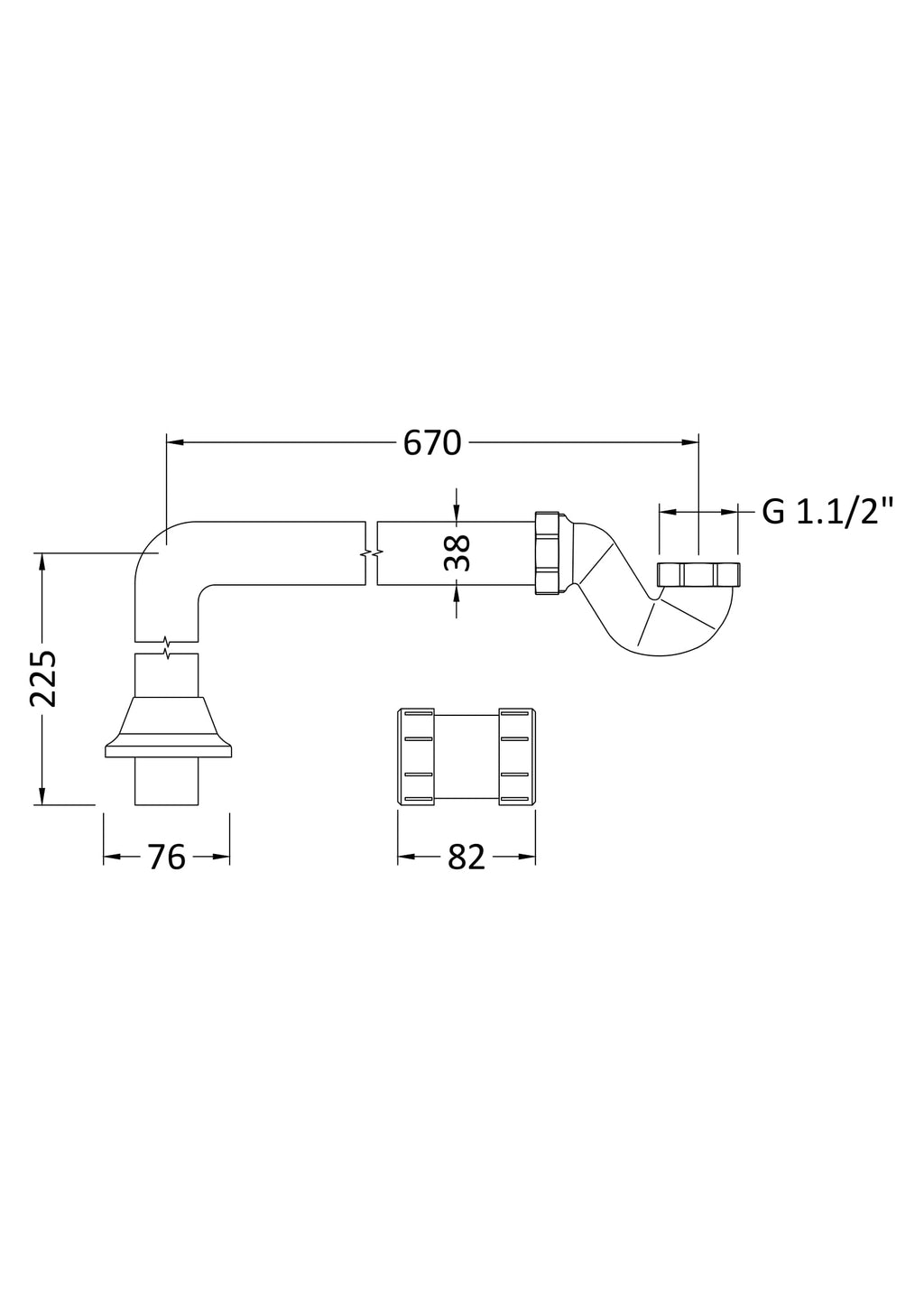High-quality bathroom pipe fitting with precise dimensions, ideal for Bubly bathrooms; stainless steel construction and G 1.1/2" connection for reliable plumbing installation.