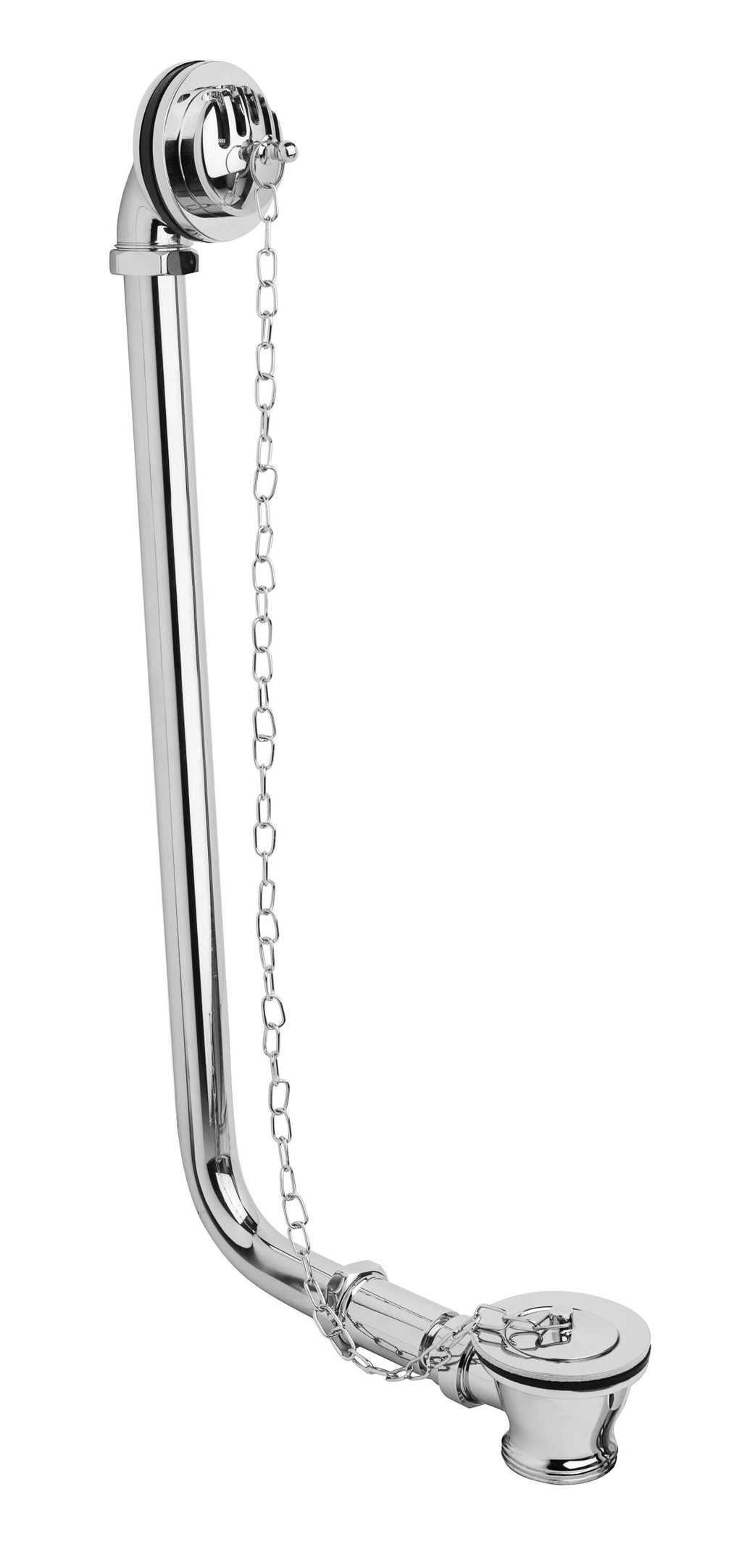 Chrome bathroom chain plug with chain and plug cover, part of Bubly Bathrooms' bathroom accessories collection.