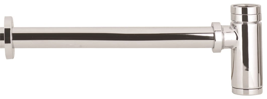 Flexible chrome bath waste pipe with chrome-plated finish, ideal for modern bathroom installations and accessories.