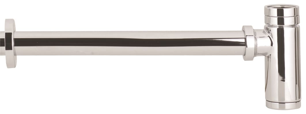 Flexible chrome bath waste pipe with chrome-plated finish, ideal for modern bathroom installations and accessories.