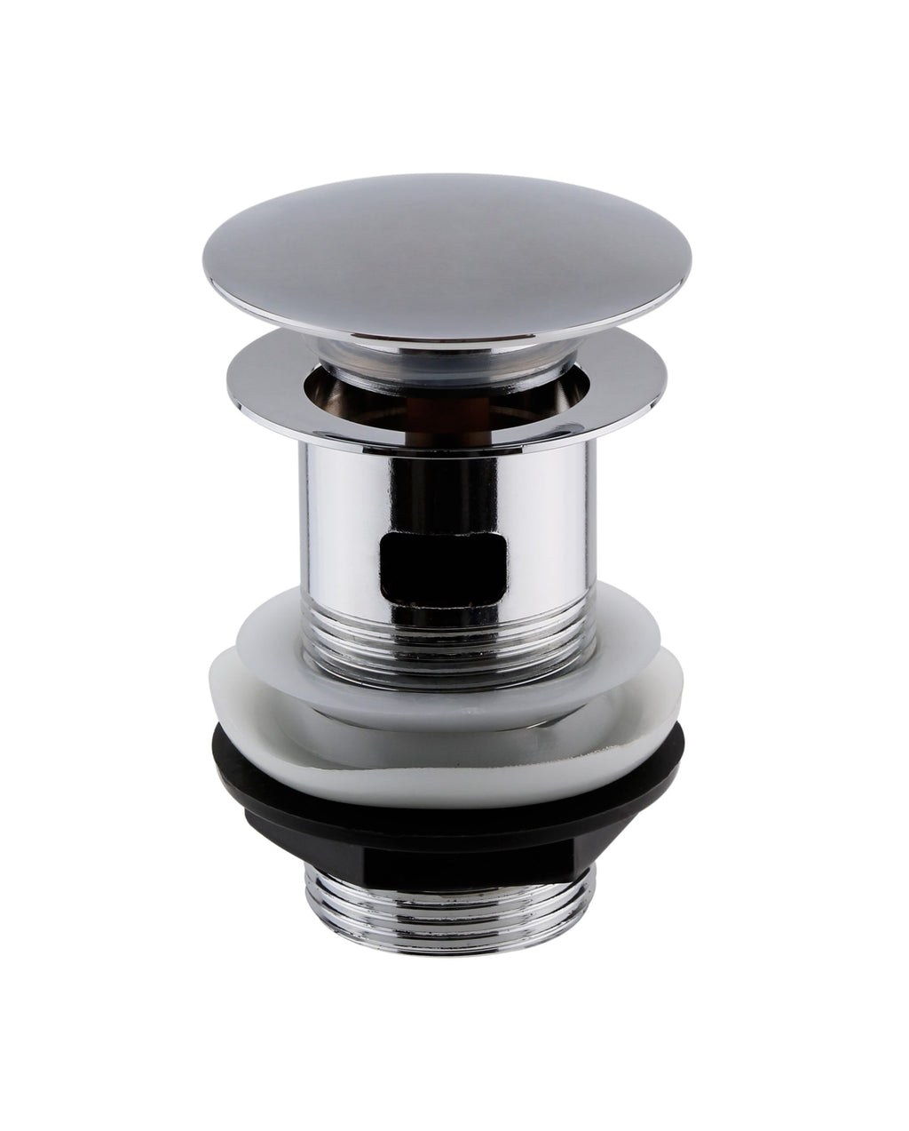 Chrome bathroom sink waste trap with brass and plastic components, suitable for modern bathroom plumbing installations.