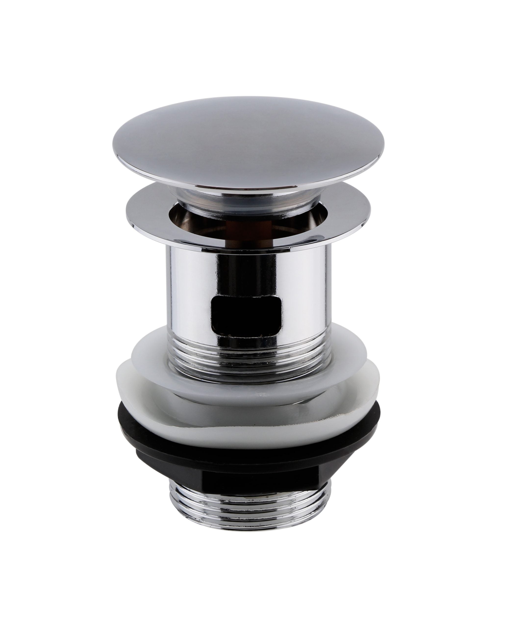Chrome bathroom sink waste trap with brass and plastic components, suitable for modern bathroom plumbing installations.
