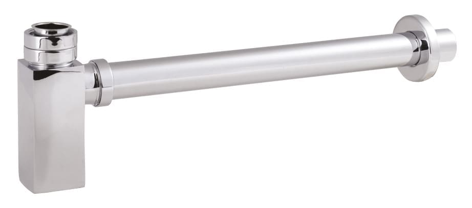 Chrome bathroom pipe with wall mount, modern plumbing fixture for bathroom installations, durable and sleek design.