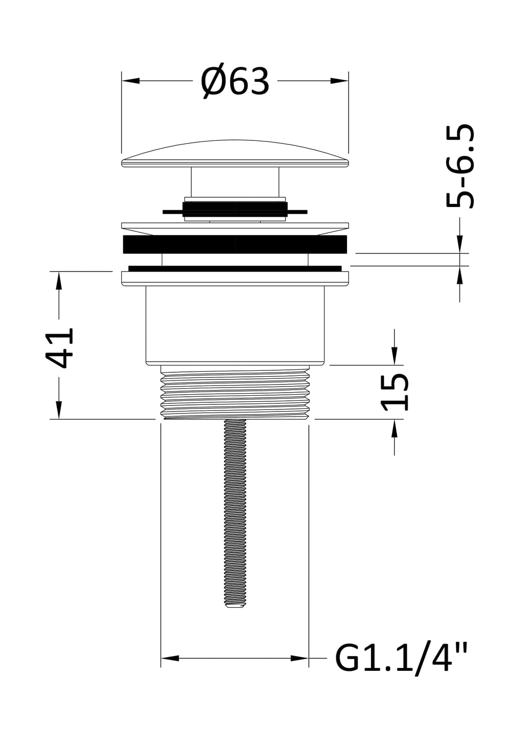 High-quality bathroom sink push button drain stopper with 63mm diameter, durable materials, and chrome finish, designed for seamless installation and optimal bathroom functionality.